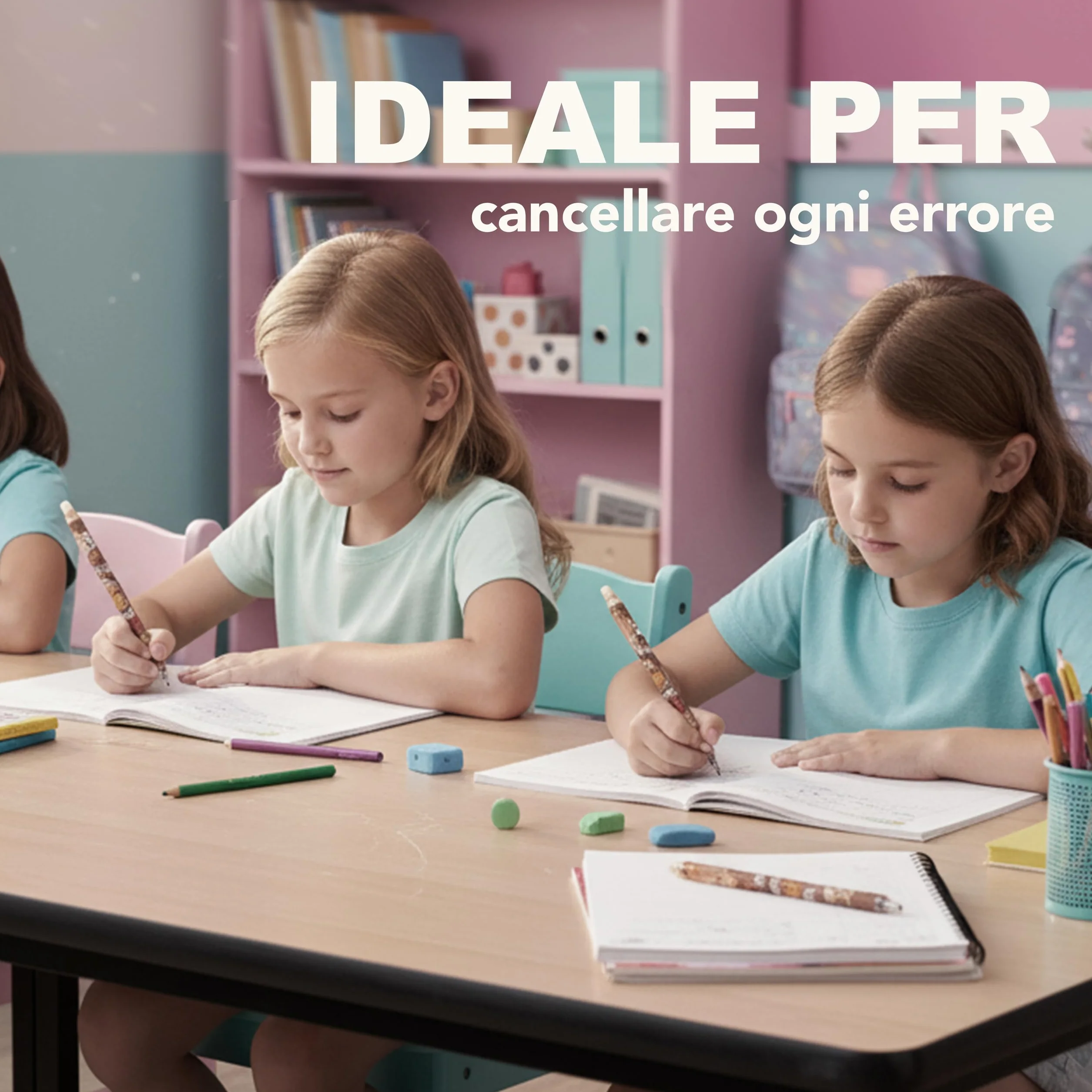 Generico Penne Cancellabili per Bambini Punta Fine 0,5 mm 6 Pezzi Ricaricabili Inchiostro Cancellabile Design Cartoon