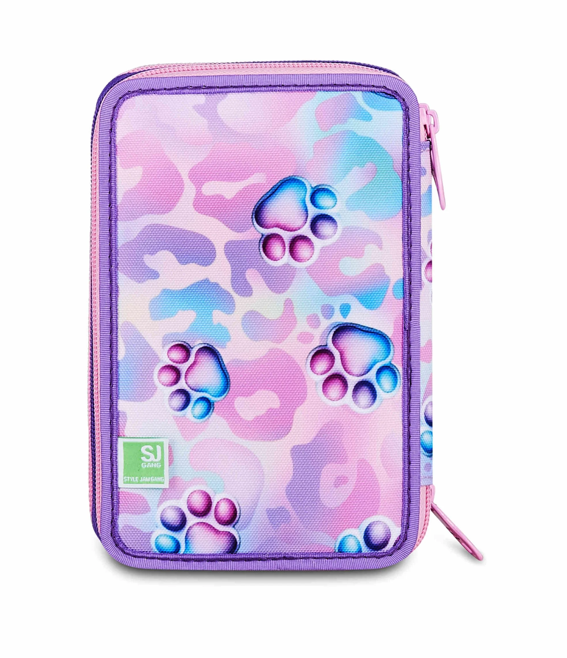 Astuccio Scuola 3 Zip 3D GLOWCAT Rosa Triplo Scomparto Scocca semi rigida 45 pezzi