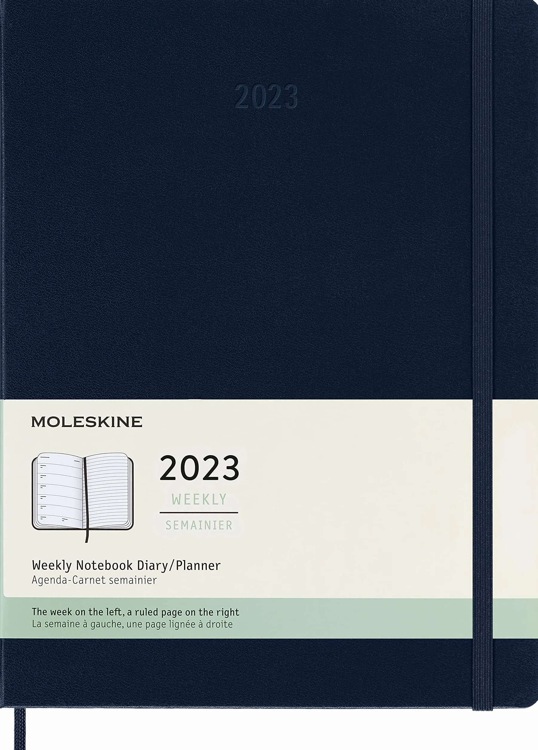 Moleskine Agenda Settimanale 2023, Agenda 12-Mesi, Agenda Settimanale, Copertina Rigida, Formato XL 19 x 25 cm, Colore Blu Zaffiro