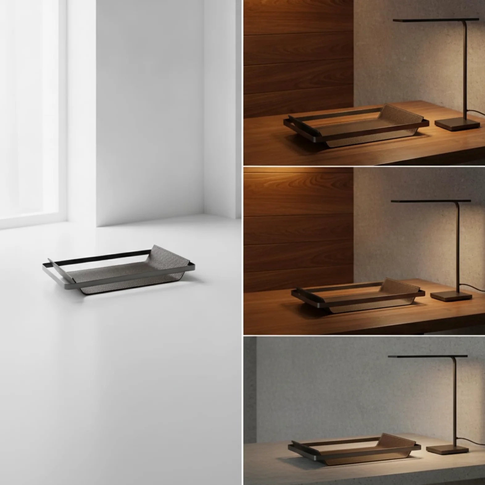 Vassoio da Scrivania Organizer Rettangolare Portadocumenti Vassoio Valet Portaoggetti con Metallo Scuro E Interno Goffrato Design Sobrio E Pannelli, Bianco, Grande 45 27 5cm
