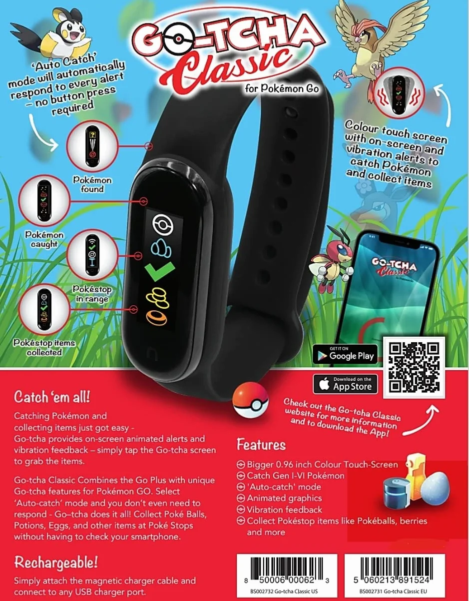 Pokemon: Pokemon Go GO-TCHA Classic LED-Touch Wristband Accessory - Auto Catch and Auto Spin - Black/Grey (Mobile)
