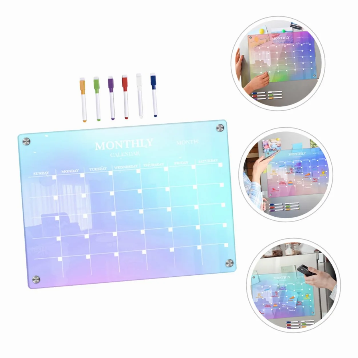 Planner Mensile Magnetico in Acrilico Cancellabile 7 Pezzi | Trasparente DIY Set Penna, Superficie per Annotazioni Quotidiane, Non Lascia Residui