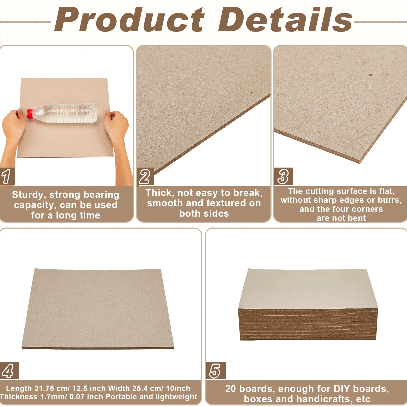 20 pannelli in truciolato, resistenti, per rilegatura, rilegatura, copertina (30,5 x 30,5 cm, 70 pt)