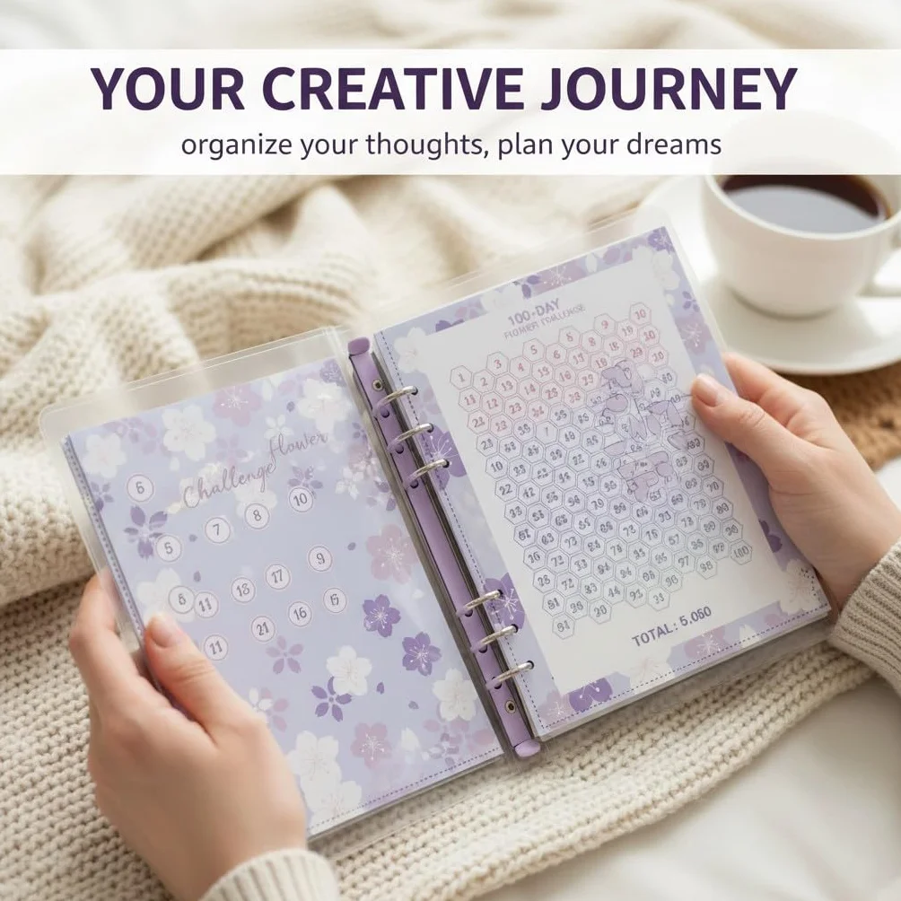 100 Envelope Savings Challenge, Libro del Risparmio A5, Budget Planner 5050€, con Buste Trasparenti e Chiusura Magnetica