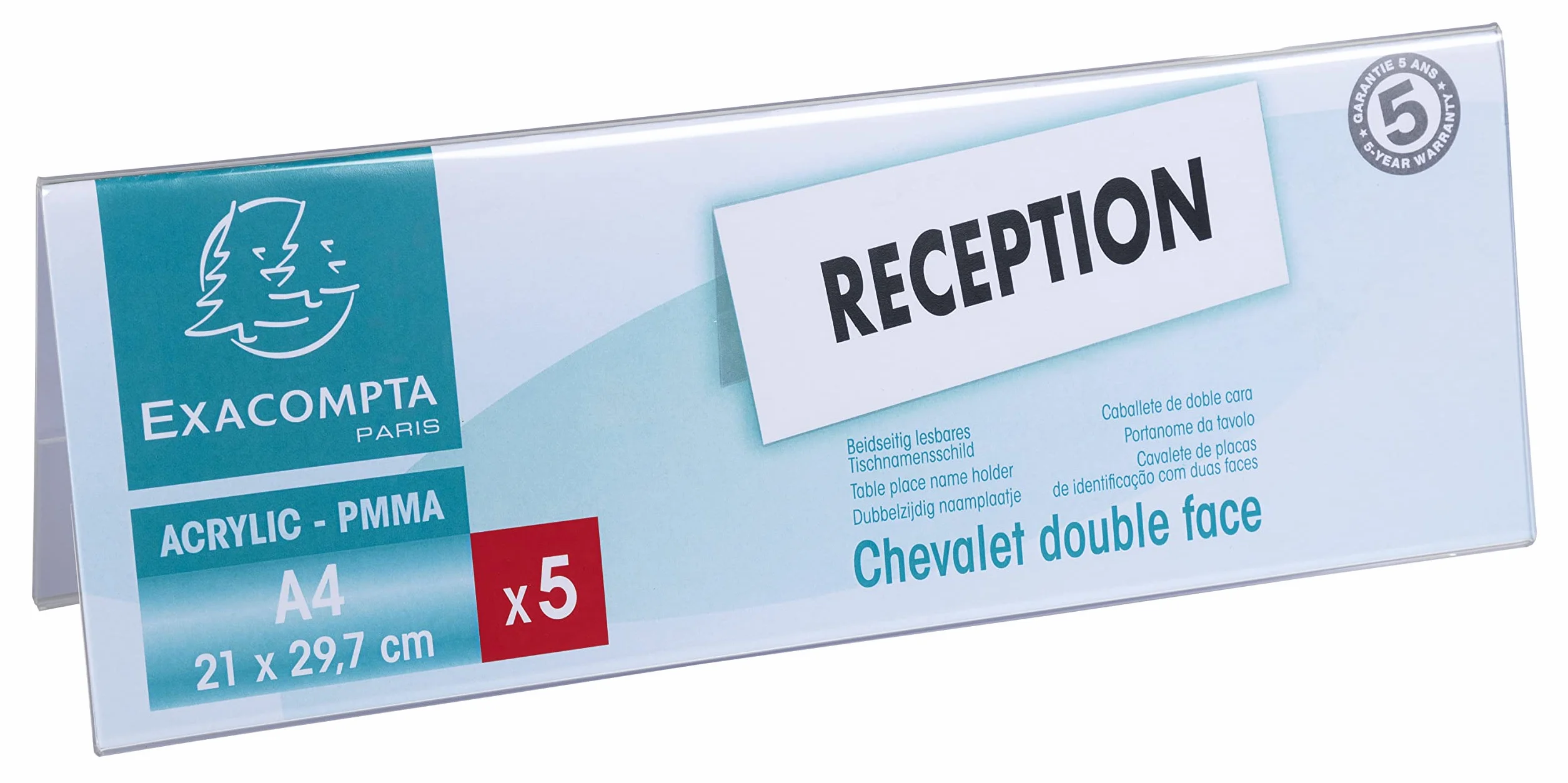 Exacompta Espositore per etichette con nome PMMA trasparente confezione da 5 A4 piegati orizzontali