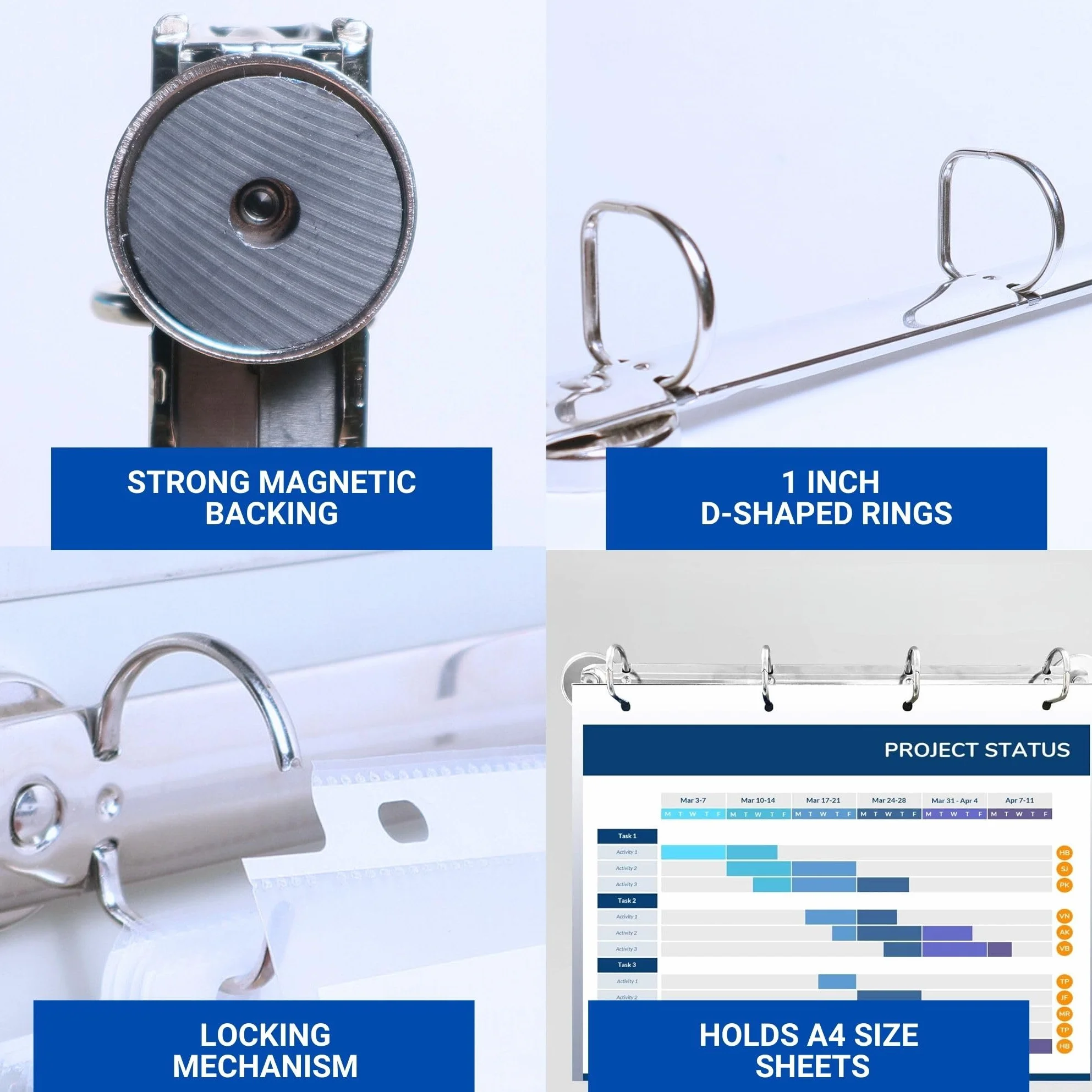 Magnetic Ring Binder Mechanism 10 Pack 4 Rings 1 Inch D Shaped Rings for Hanging A4 Paper