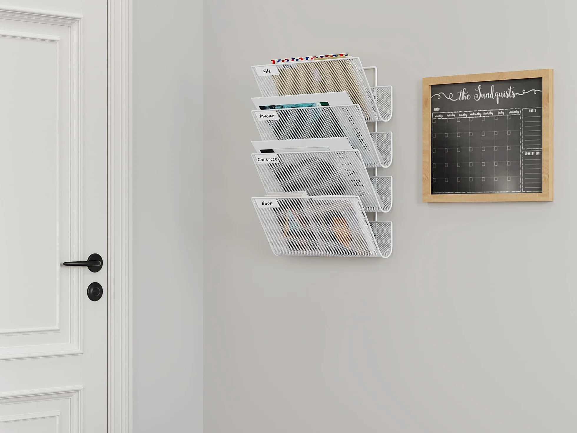 EasyPAG Portadocumenti a Parete A4 4 Compartimenti Metallo Rete,Portariviste a Muro,Organizzatore Posta da Muro,Porta Lettere da Appendere per Ufficio & Casa,Bianco