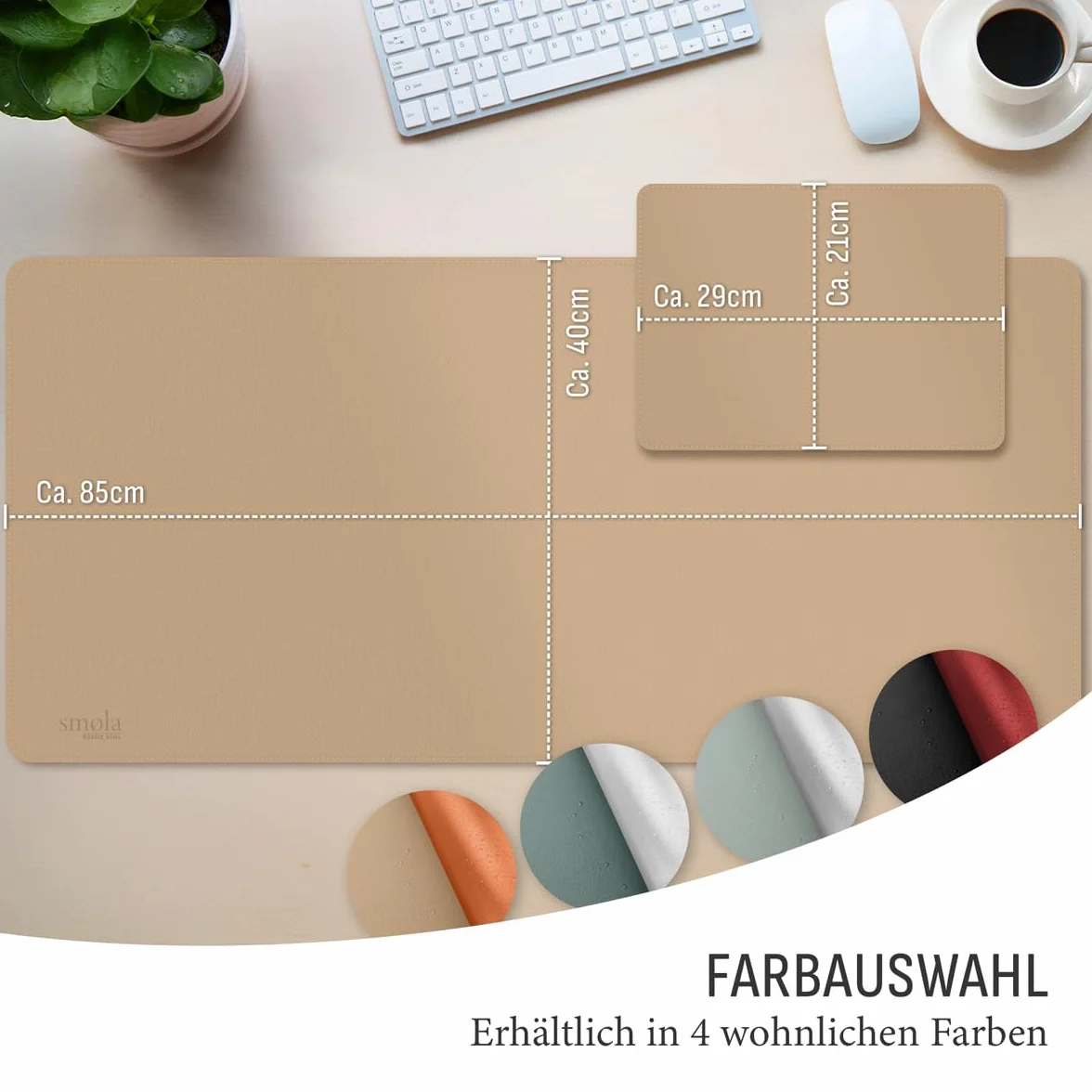 Sottomano da scrivania in pelle PU 85x40 cm lavabile double face sabbia-beige/cognac
