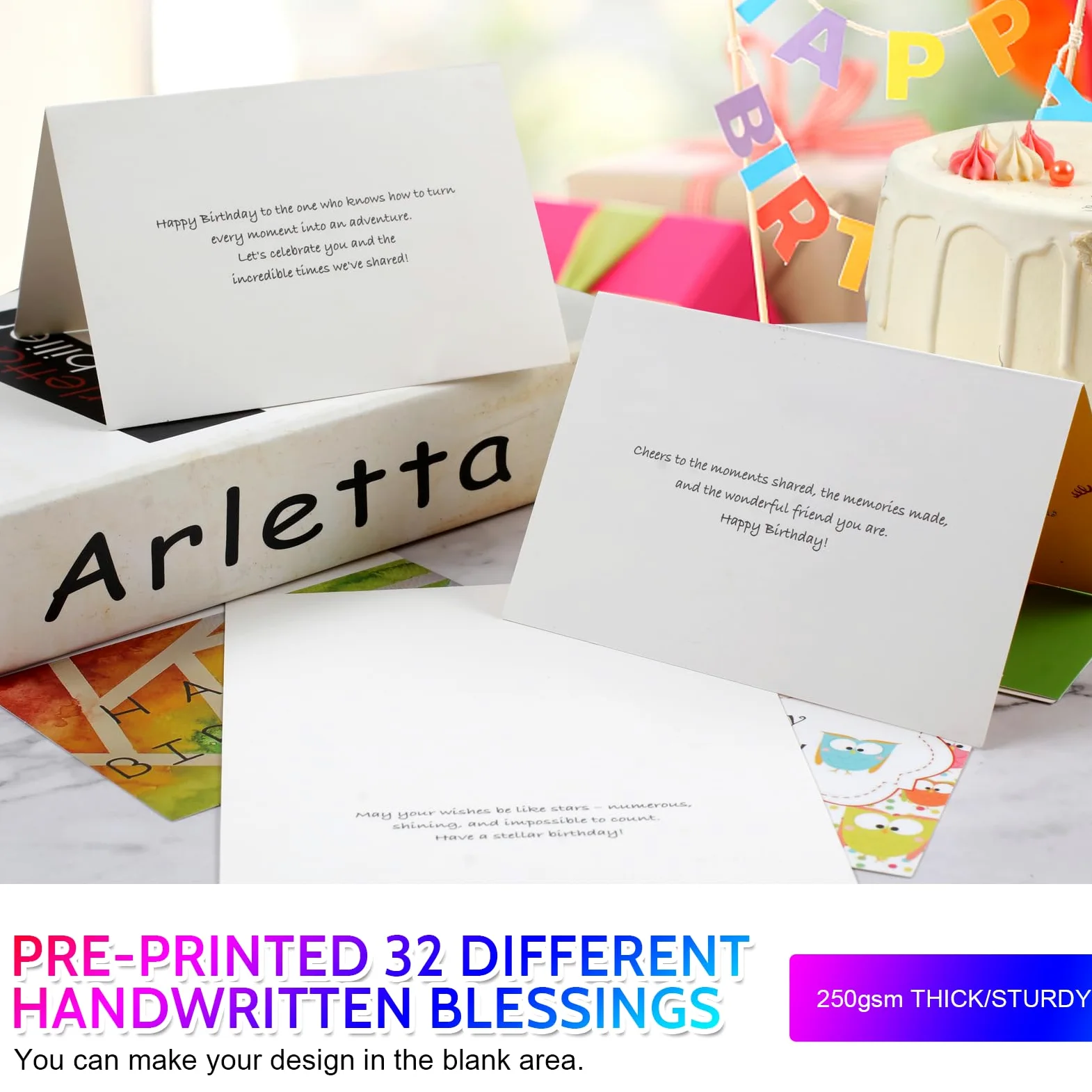 Joyberg 32 biglietti di auguri di compleanno e buste autosigillanti, 10,2 x 15,2 cm, multi-stile, biglietti di compleanno per bambini, per scuola, ufficio, famiglia,