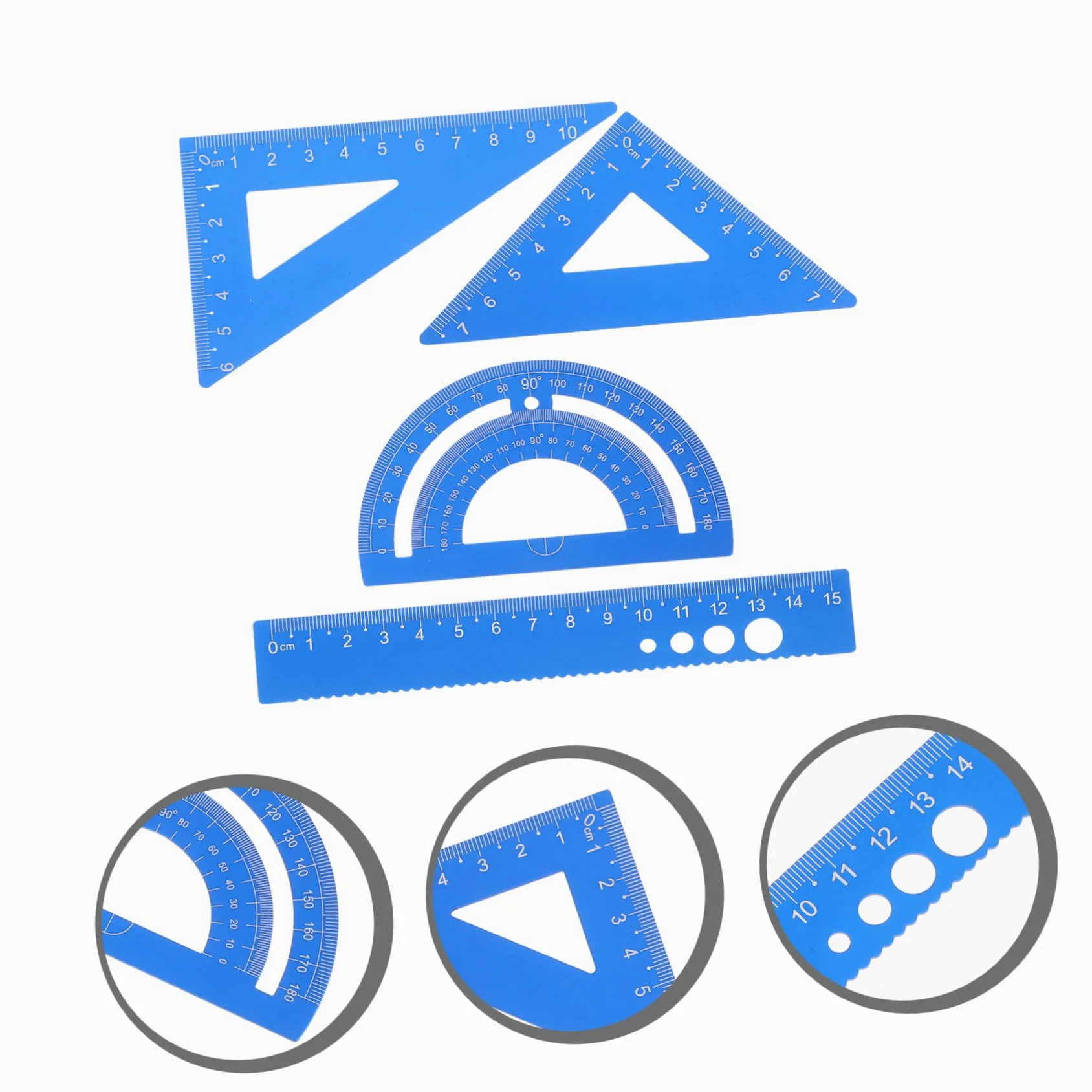 Angoily 5 Set Set di gust sovrano di precisione triangolo geometrico scuola classe fornitura di disegni di architettura righello triangolare da disegno professionale Lega di alluminio Blu