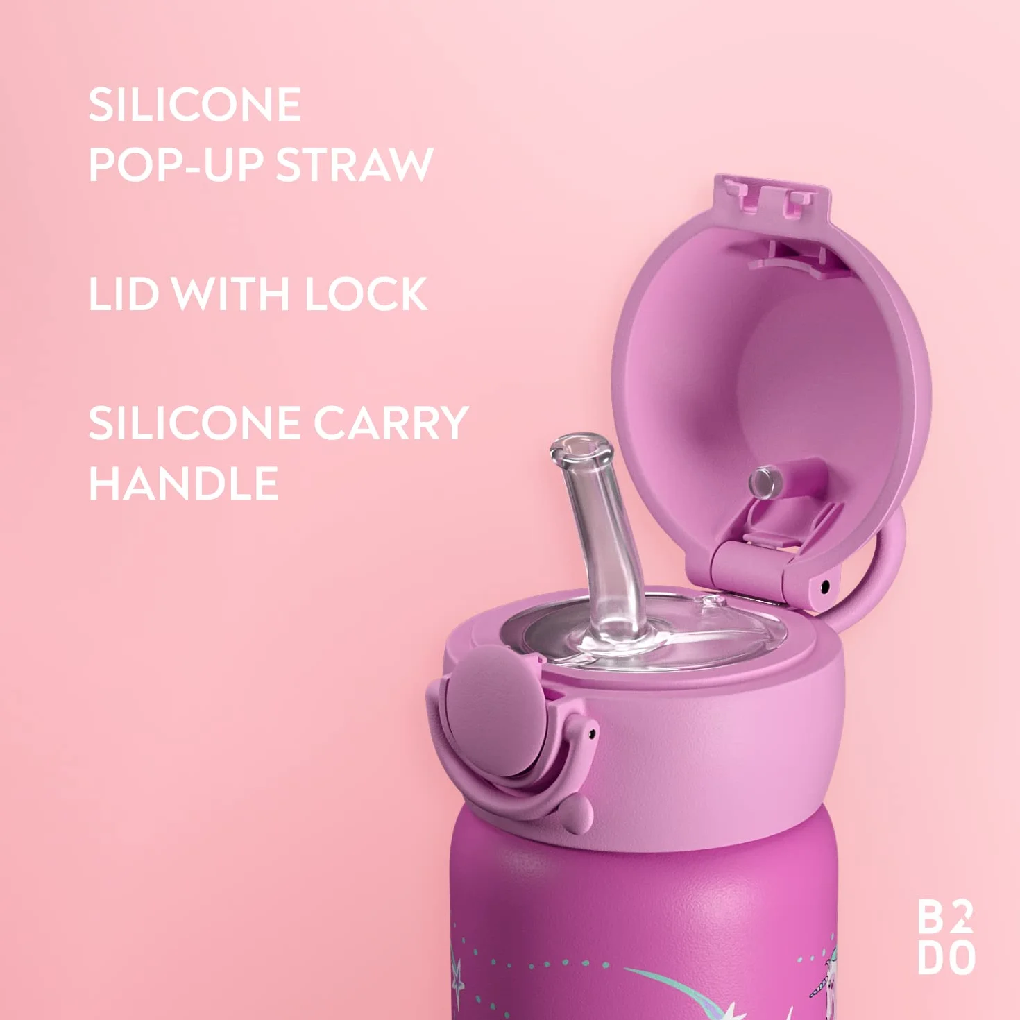 Borraccia Acciaio 316 Inox Doppia Parete 350ml Unicorno Rosa Bottiglia Termica per Bambini Isolata