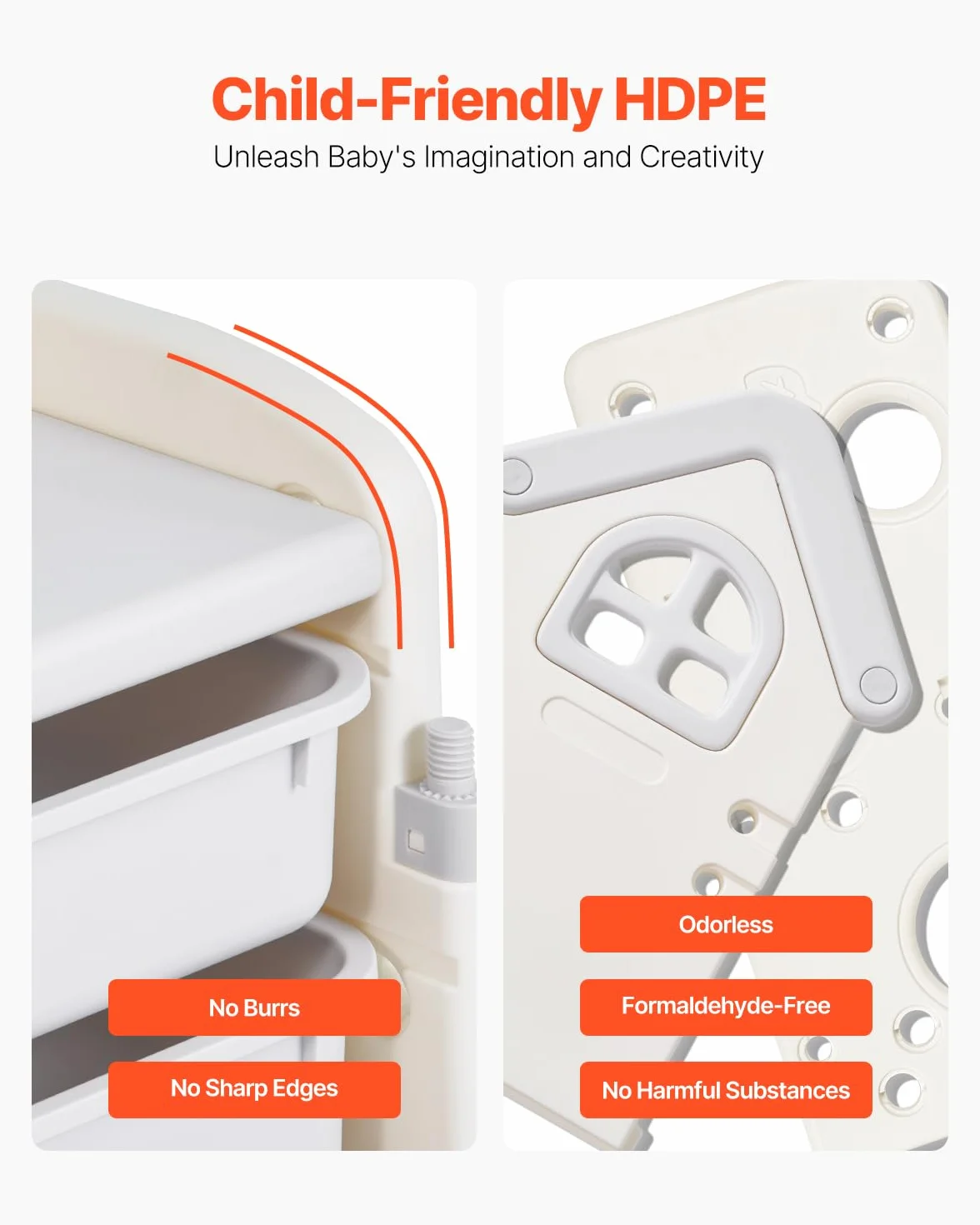 VEVOR Scaffale per Giocattoli in HDPE, Organizzatore per Giocattoli Multifunzionale a 4 Ripiani con 10 Contenitori in Plastica Flessibile, per Camera da Letto e Cameretta dei Bambini, Grigio e Beige