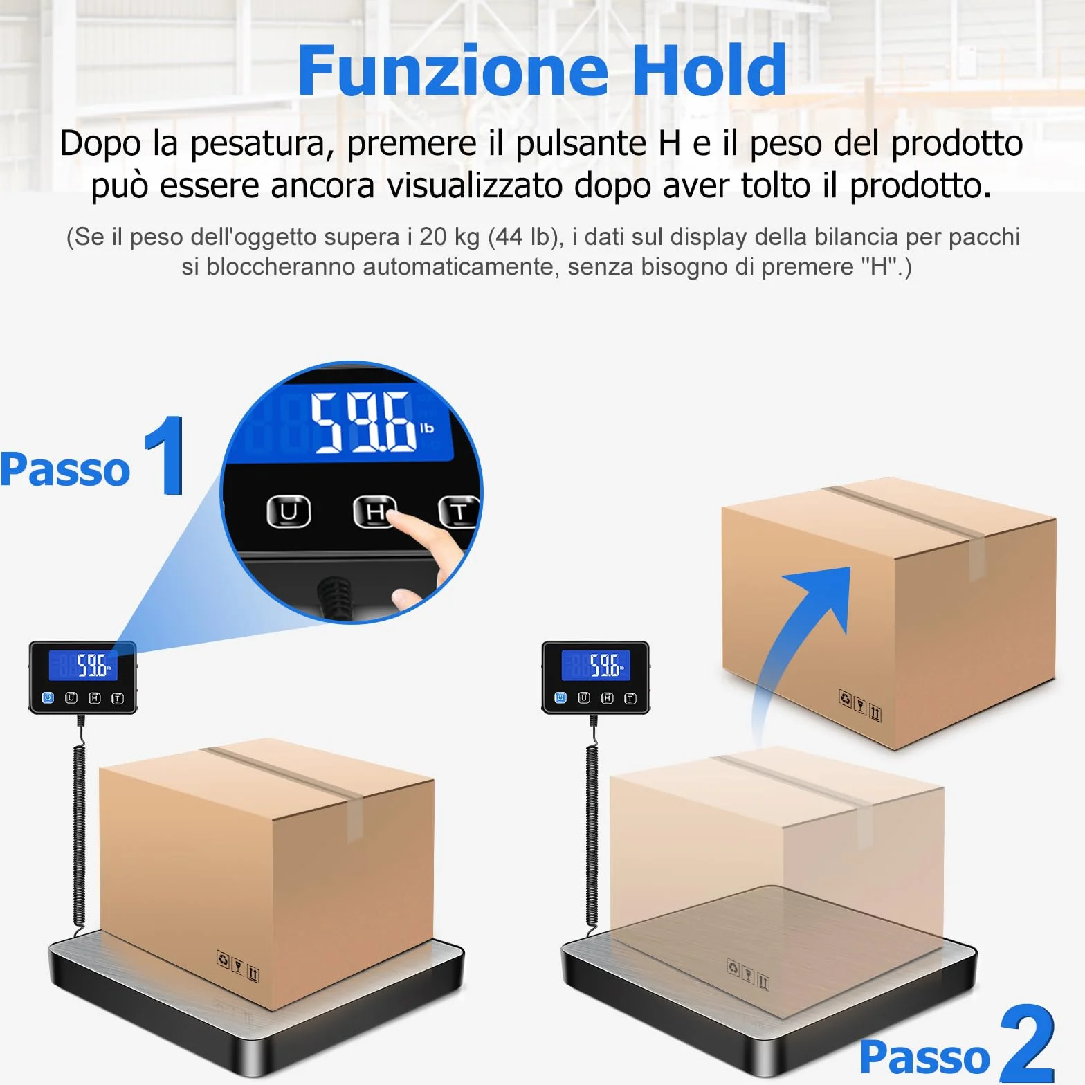 Bilancia Pesa Pacchi 200kg / 10g Alta Precisione LCD Hold Tara Acciaio Inossidabile