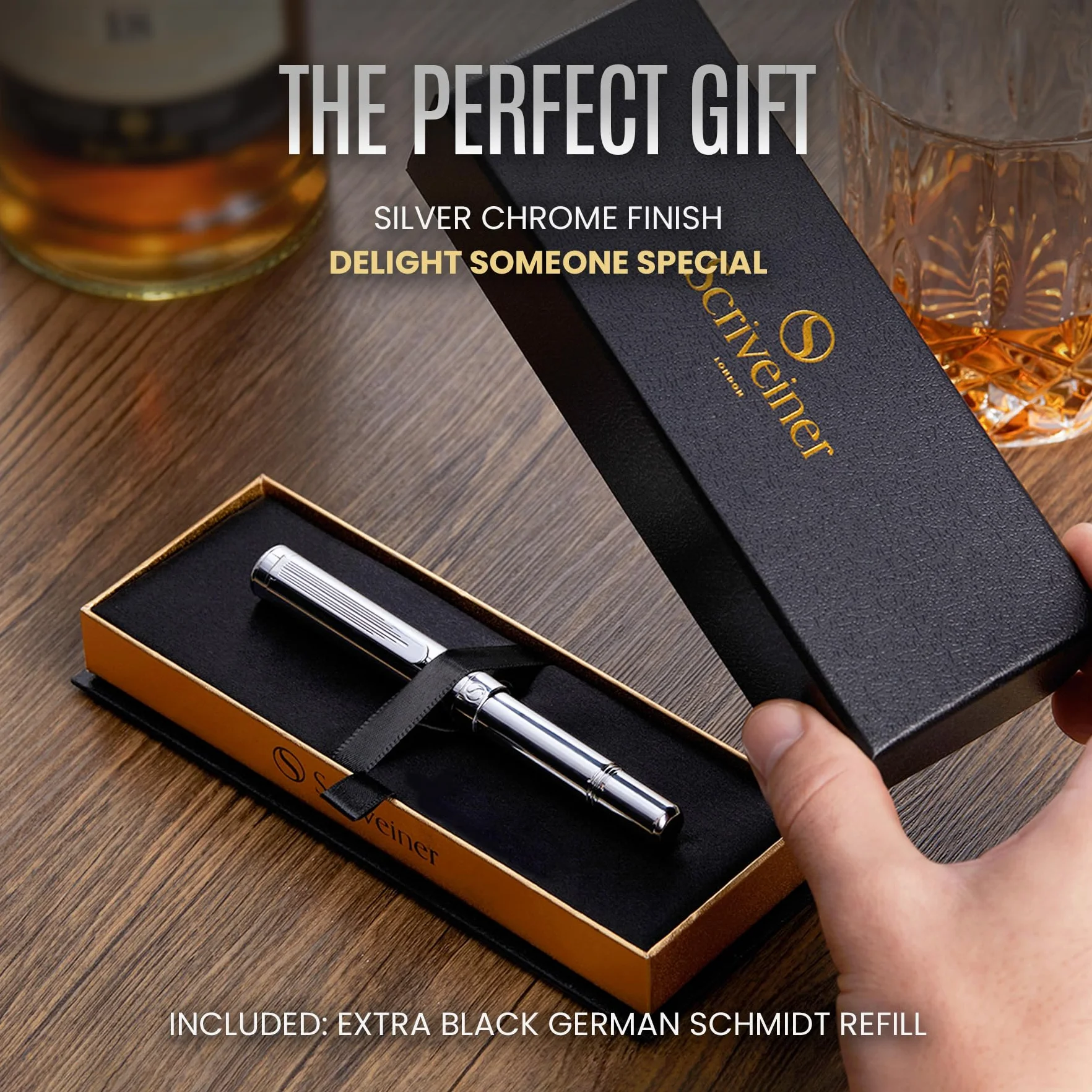 Scriveiner Rollerball EDC Argento cromato penna tascabile pesante lusso regalo