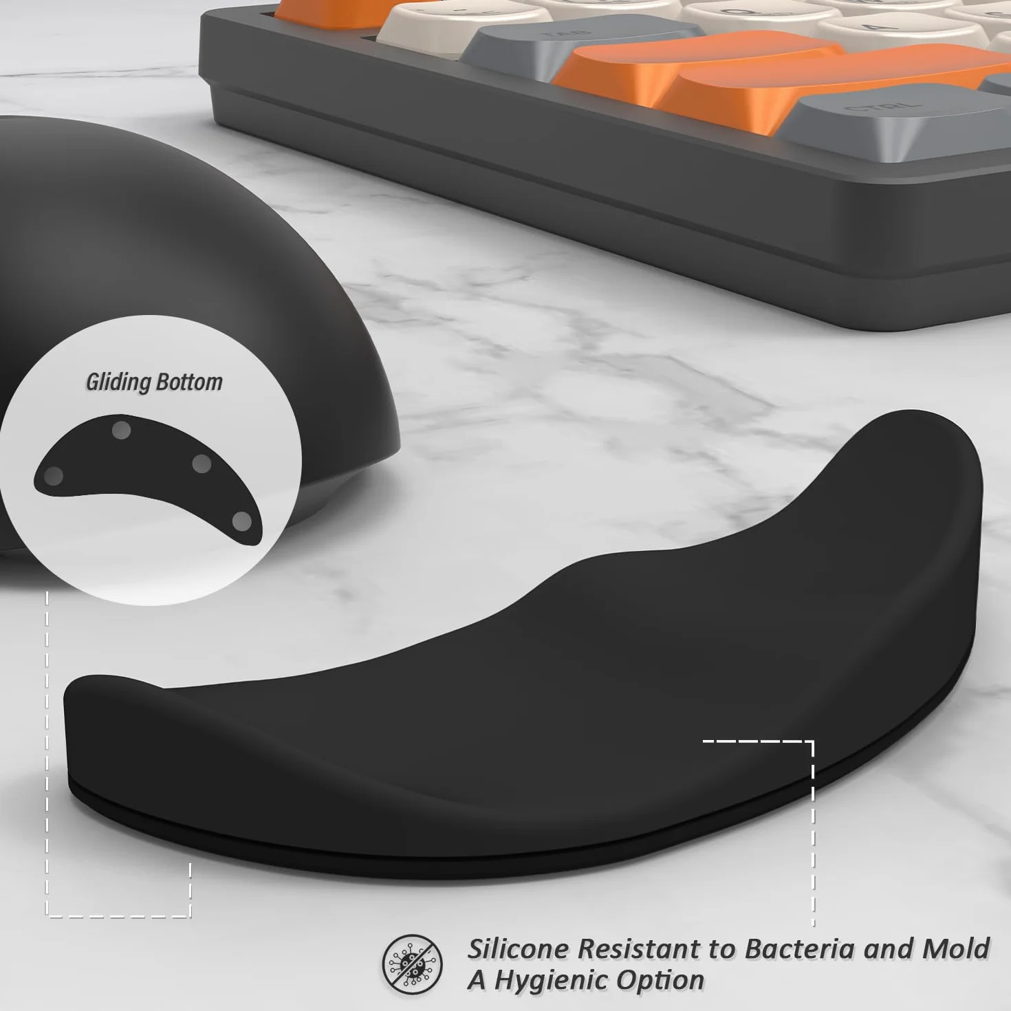 Attack Shark Poggiapolsi per Mouse in Silicone Morbido, Supporto Ergonomico per Polso, Mano Sinistra Nero