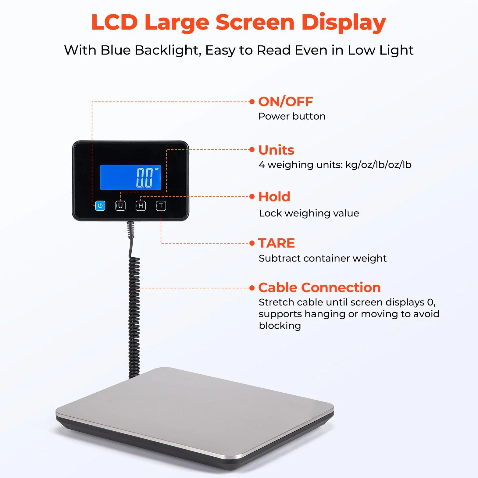 MUNBYN Bilancia elettronica da 200 kg/440 libbre con supporto pieghevole, display LCD, funzione tara/Hold