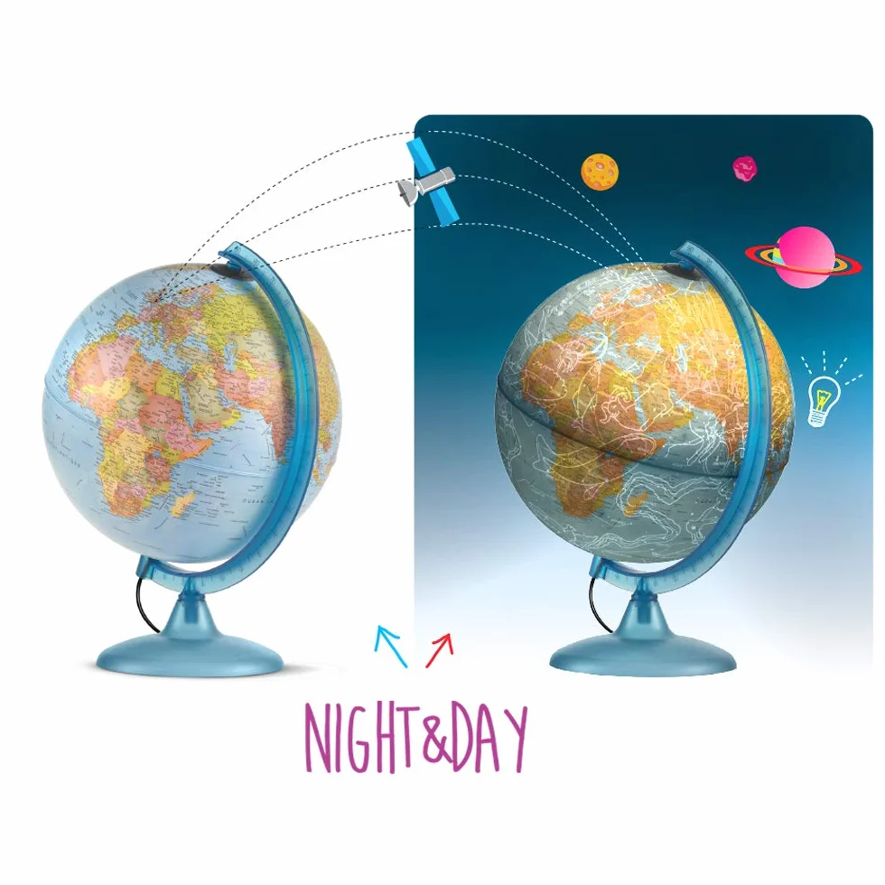 Tecnodidattica Night&Day Mappamondo 25 cm doppia cartografia Politica Costellazioni celesti italiano