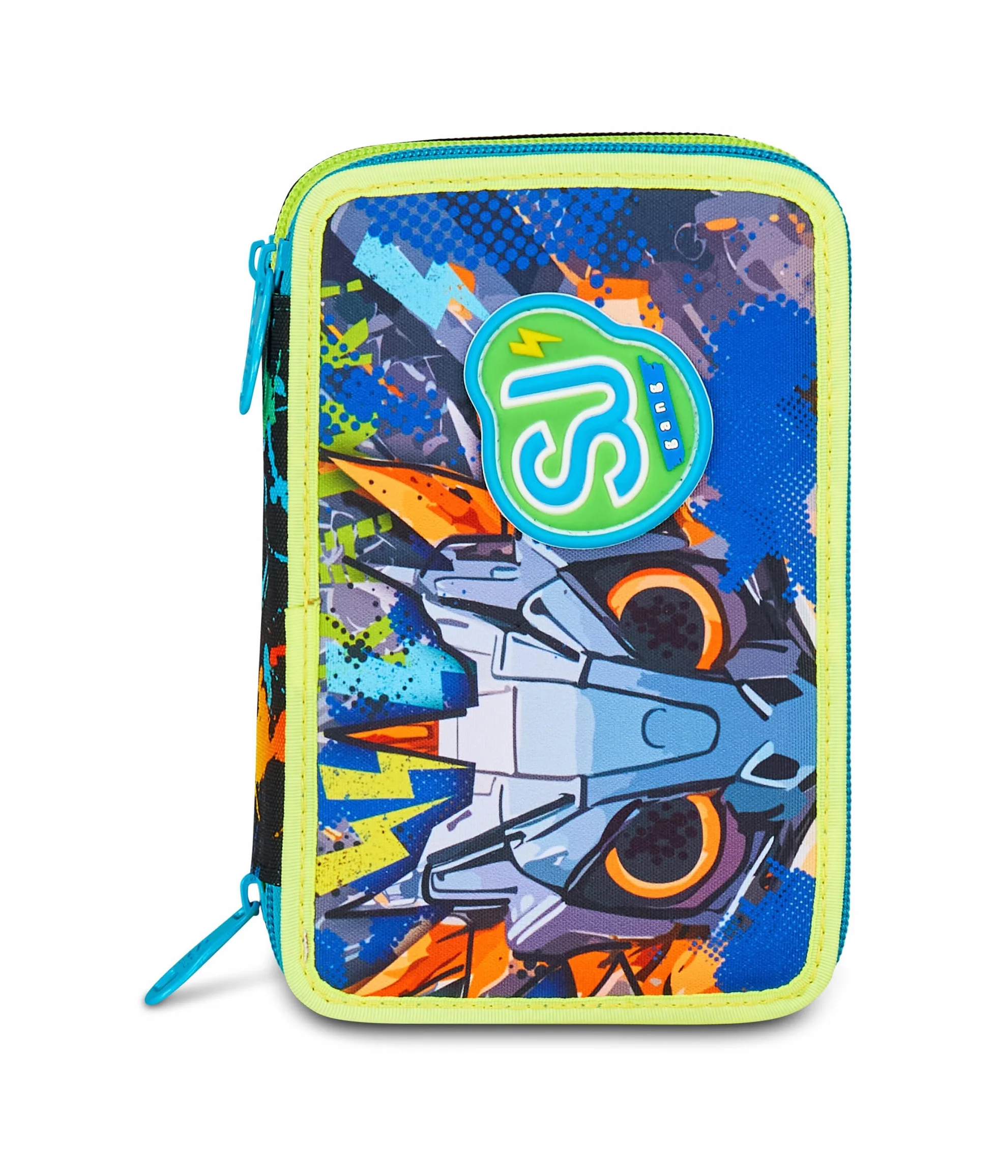 Astuccio Scuola 3 Zip Led Look Blu Portapenne Triplo Scomparto Completo