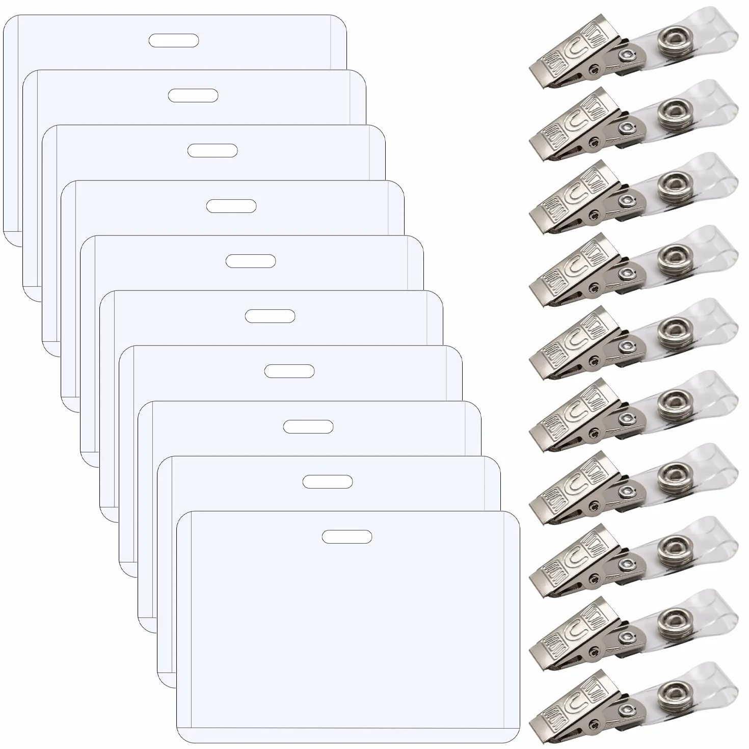 Porta Badge in Plastica con Clip in Metallo 100x62 mm Trasparente 10 Pezzi