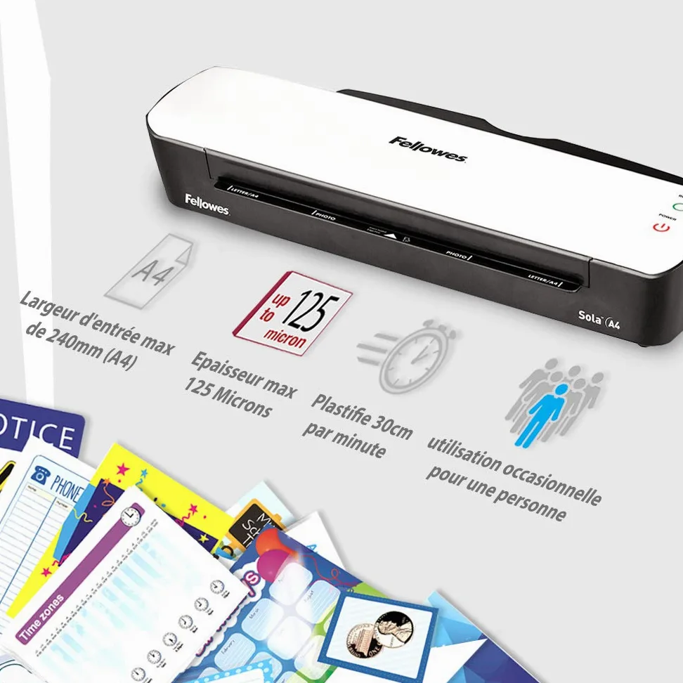 Fellowes Sola, plastificatrice fino a 125 micron, uso domestico, fogli e buste per A4