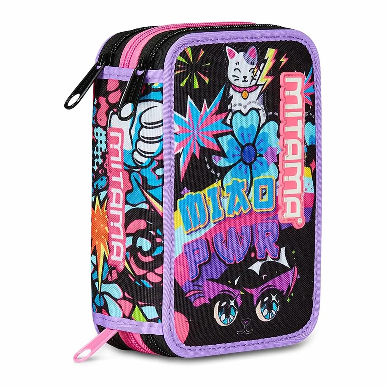 Mitama Astuccio Scuola 3 Scomparti, TRIPLO MANGA EFFECT, Contenuto 47 pz, Completo di Matite, Pennarelli, Portapenne Scuola Elementare Bambina, 064523-000
