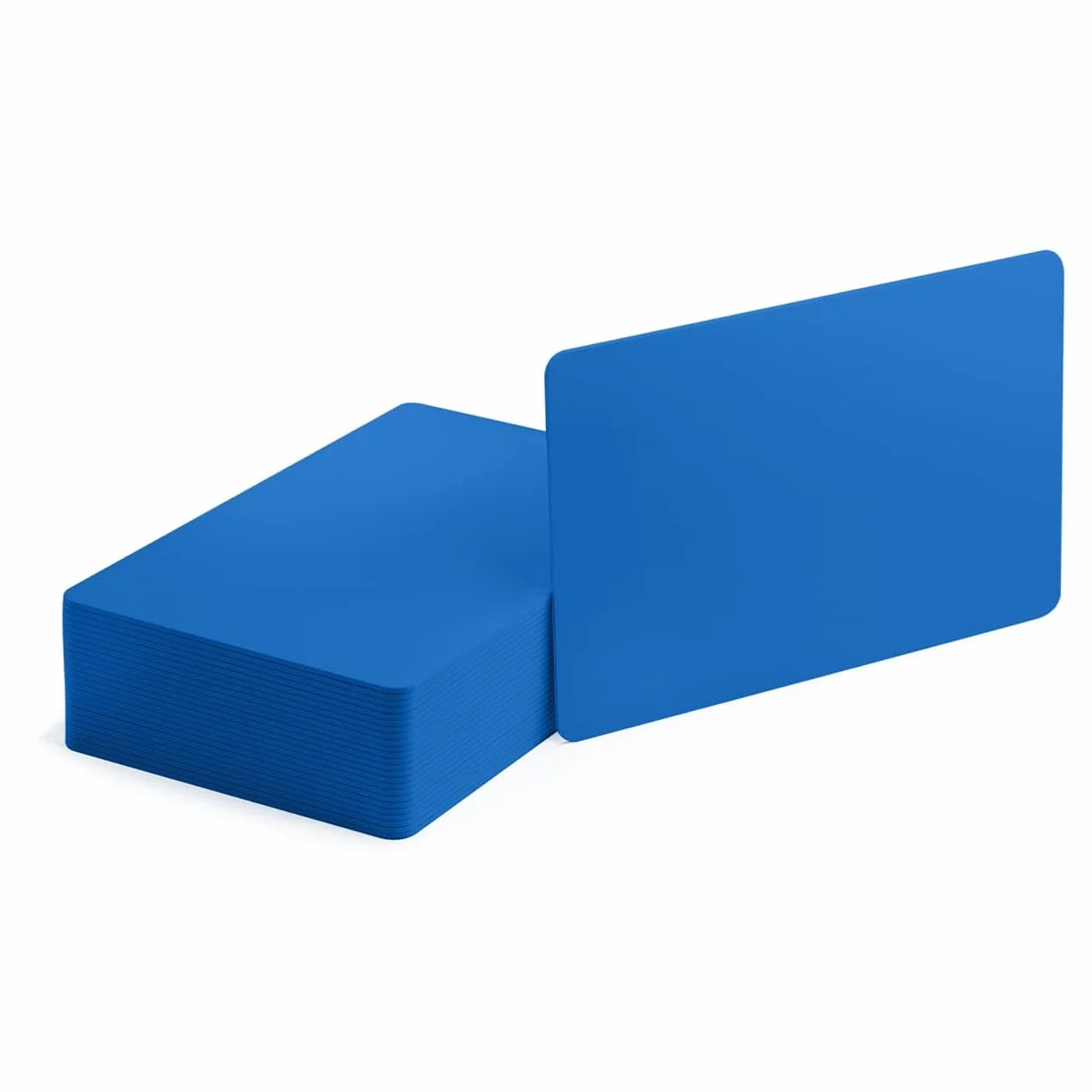 CKB LTD - Confezione da 100 carte di credito in PVC, 760 micron, standard CR80, dimensioni 86 x 54 mm, stampabili, ideali per sovrastampa su qualsiasi stampante desktop per carta d'identità (blu