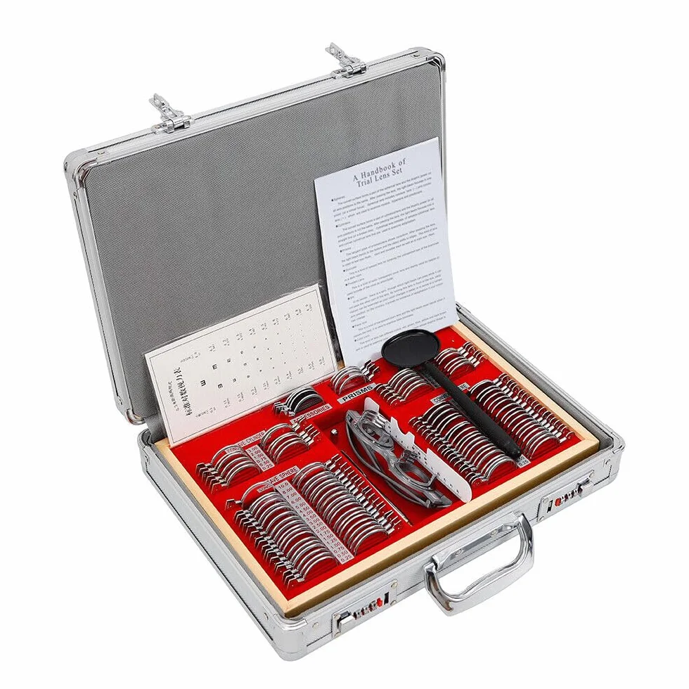 Set di 104 lenti Trial per cerchi in metallo, telaio di prova, optometria, kit di lenti di prova ottiche, lenti di prova ottiche, cerchione, retinoscopy, rack, occhiali in metallo, optometry, telaio