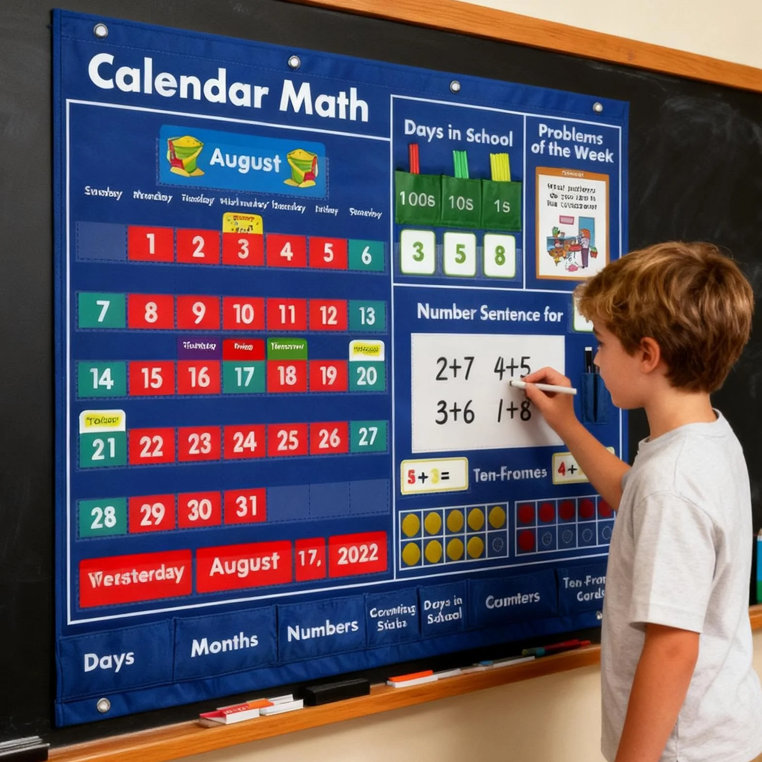 Calendari Tascabili Portatile Per Attività | Tabellone Con Tasche Per Insegnanti Per Bambini Ragazze Insegnanti Genitori Vacanze Classe Casa Prescolare Elementare