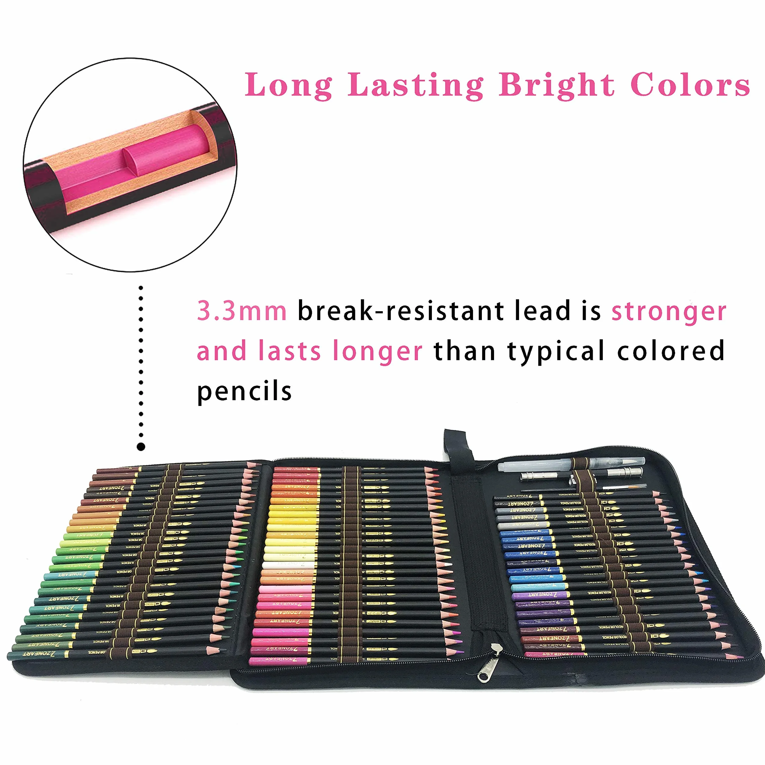 Set da 72 Matite Colorate Acquerellabili da Disegno, Astuccio con Zip