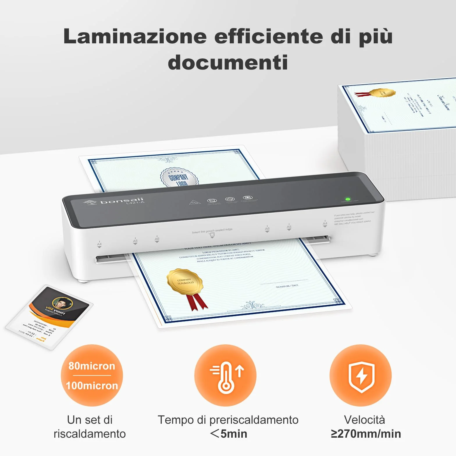 Bonsaii L421-A Plastificatrice A4 80-100 micron 5 fogli pellicola laminazione