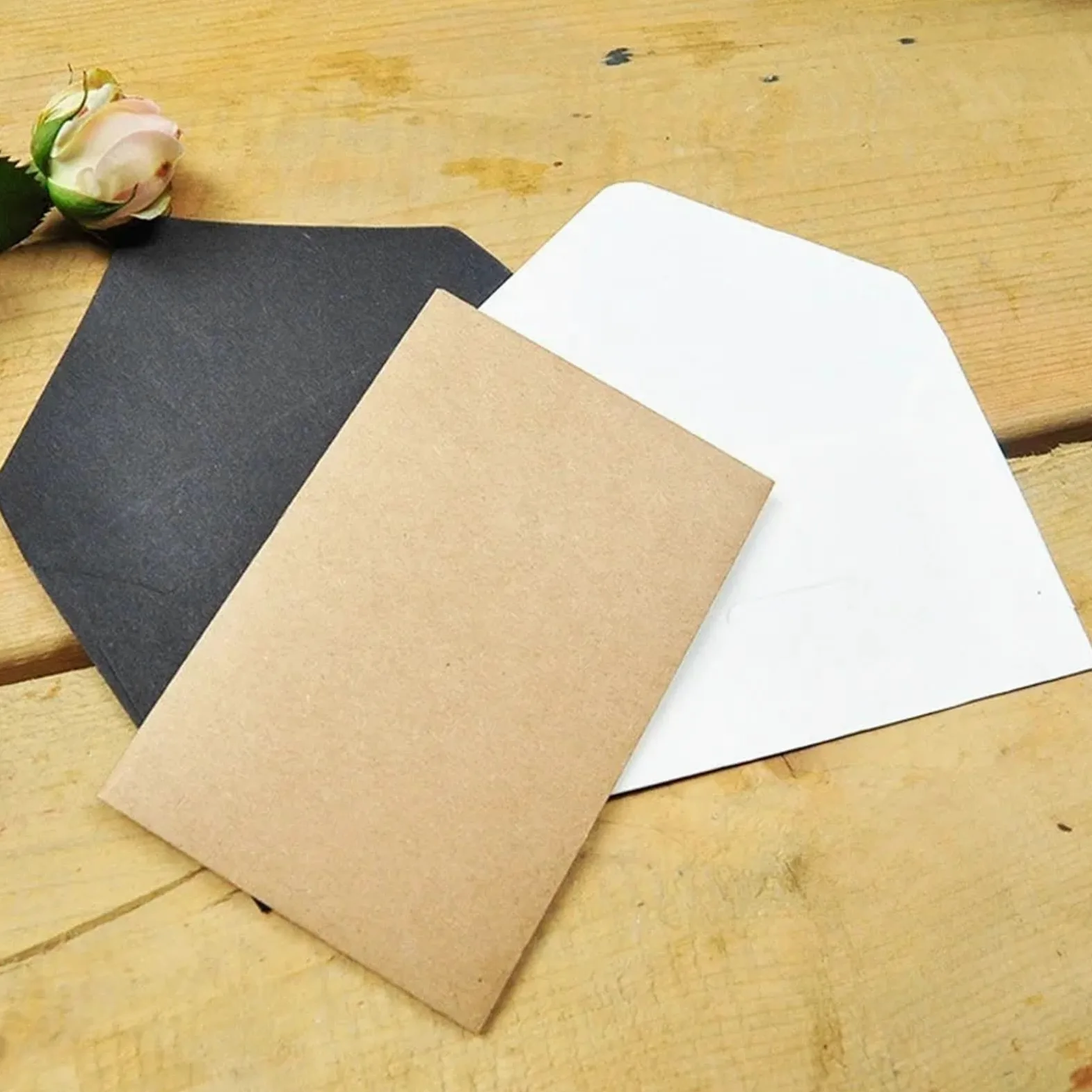 25 buste con finestra for lettere, confezione fatta a mano fai da te, carta bianca, cartolina retrò, busta regalo for invito a nozze Per Inviti(Black)