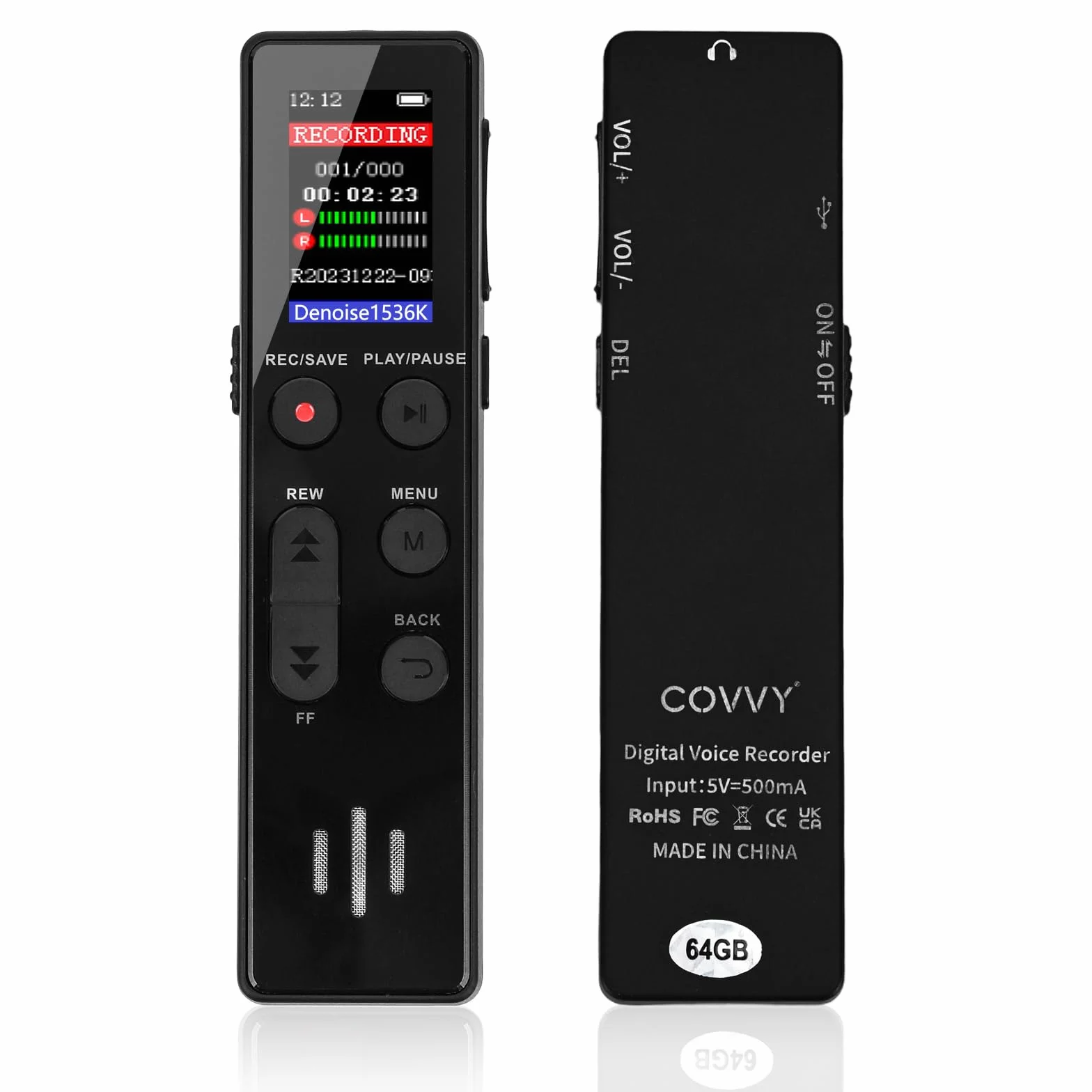Registratore Vocale Digitale da 64 GB, Attivato, Portatile con Riproduzione, HD per Interviste/Lezioni/Riunioni
