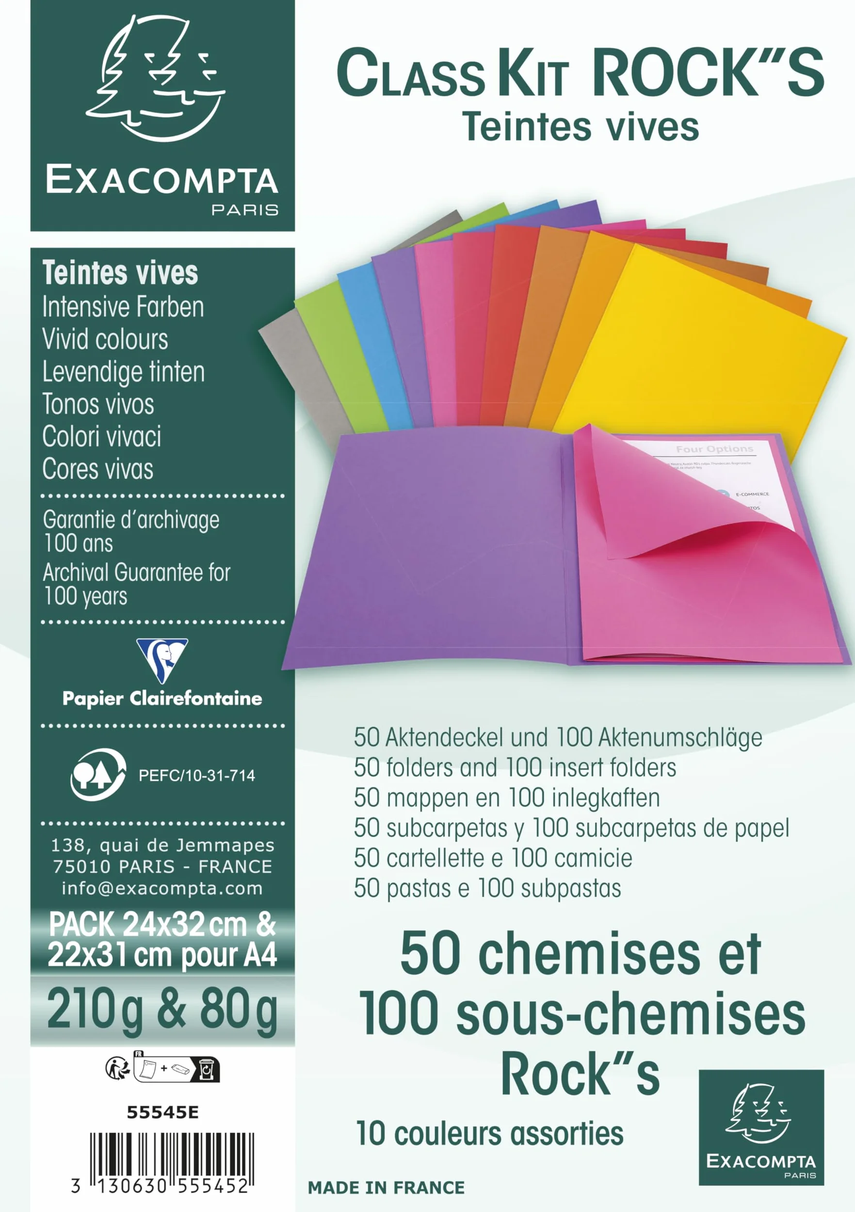 Exacompta 55545E Cartelle Semplici, 24x32 + 22x31 cm, Multicolore