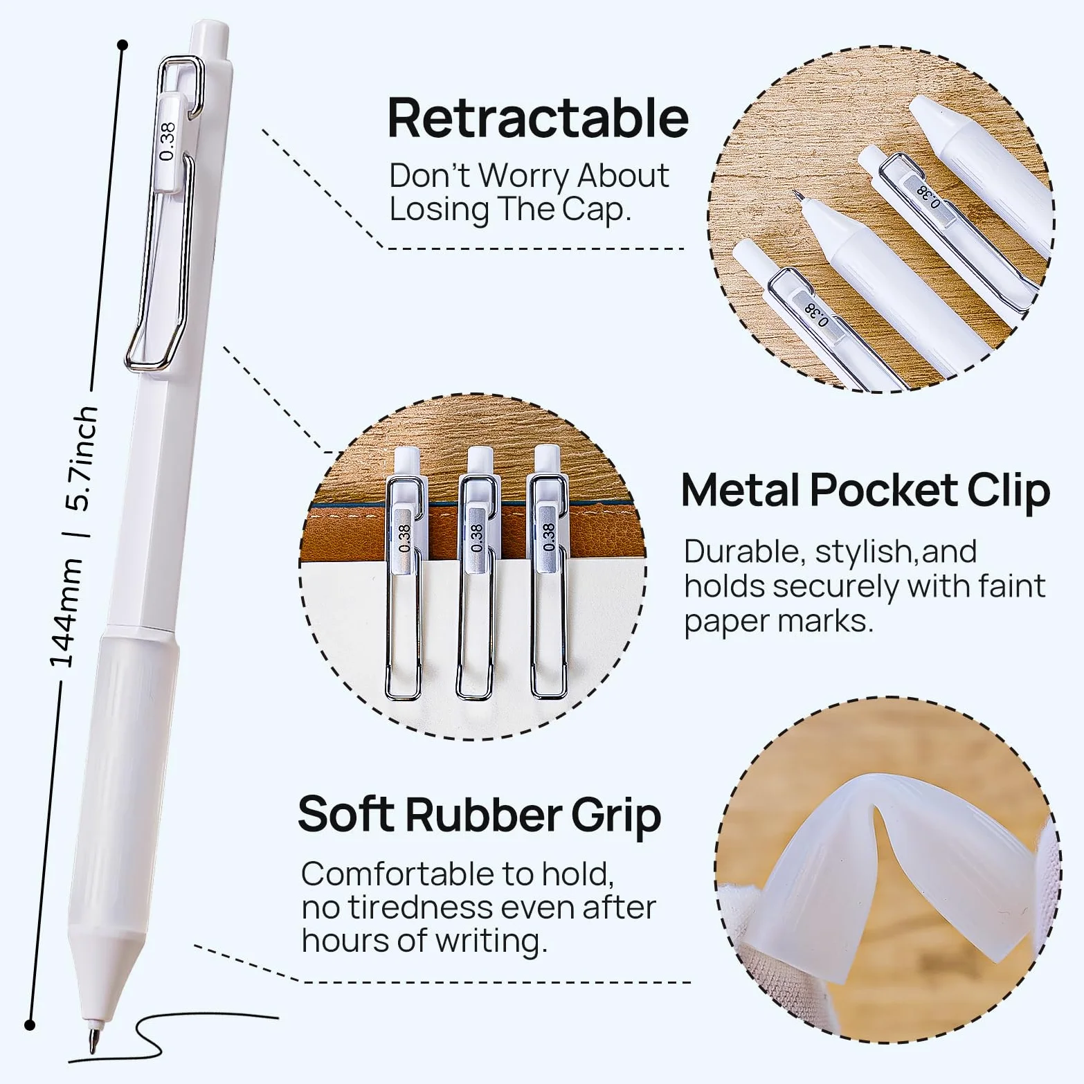 Penne gel retrattili, stile giapponese, punta extra fine da 0,38 mm, inchiostro gel nero impermeabile, penne per scrittura liscia, impugnatura comoda, confezione da 6