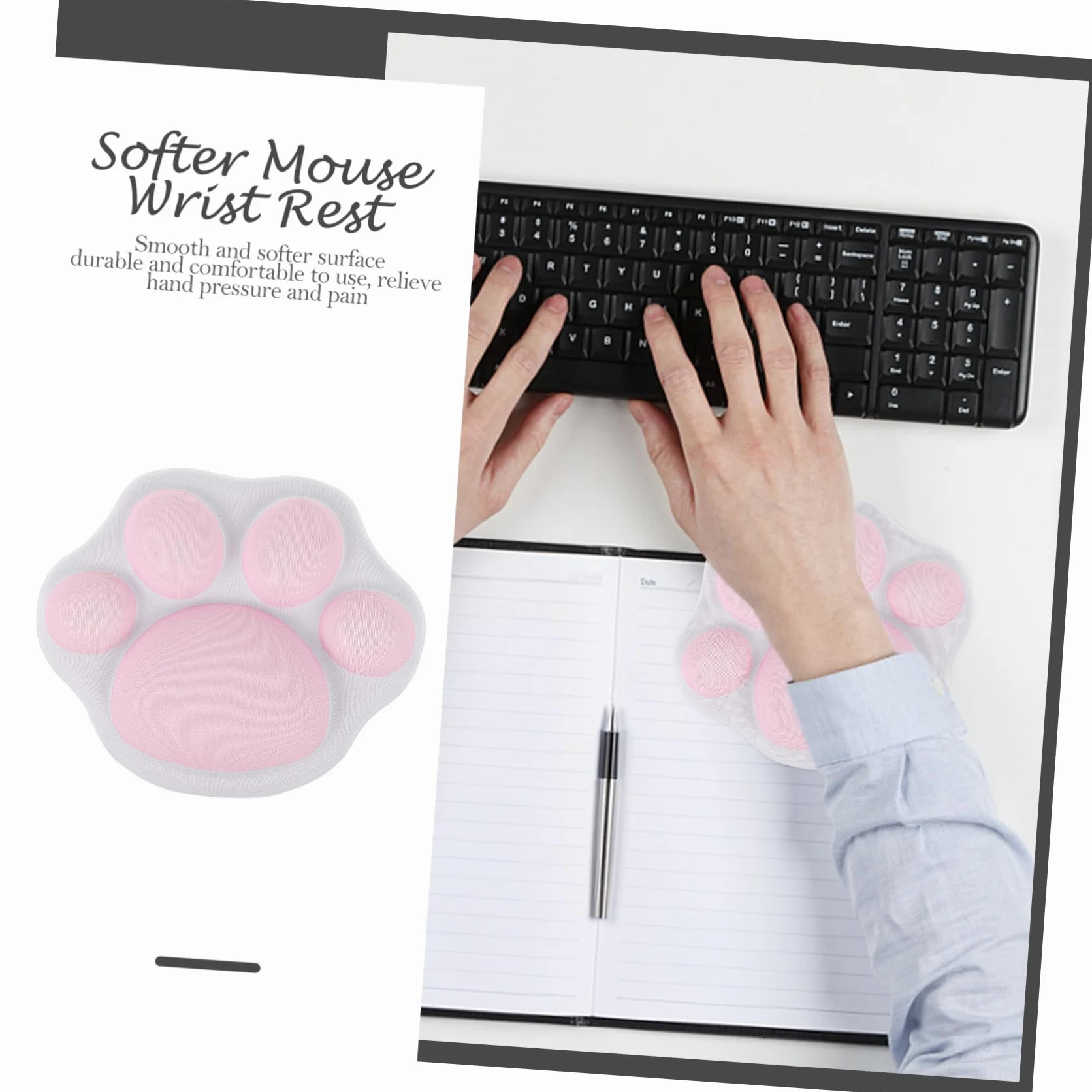 NUOBESTY 3pezzi Poggiapolsi Per Mouse Silicone Morbido Forma Di Zampa Di Gatto Design Antiscivolo Per Ufficio e Home Office Carino Per Donne e Amanti Degli Animali