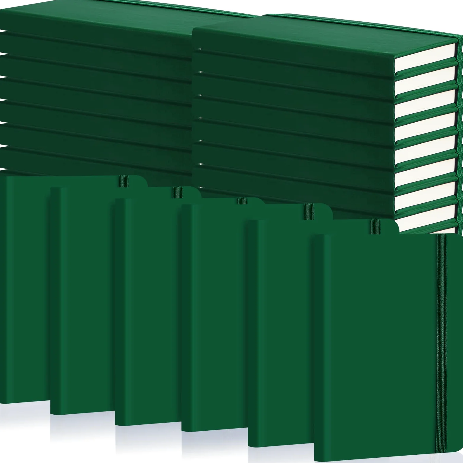 40 quaderni piccoli formato A6 tascabile, 3,5 x 12,5 cm, piccolo quaderno in pelle a righe, con fascia elastica portapenne, nastro per diario scolastico, ufficio (verde)