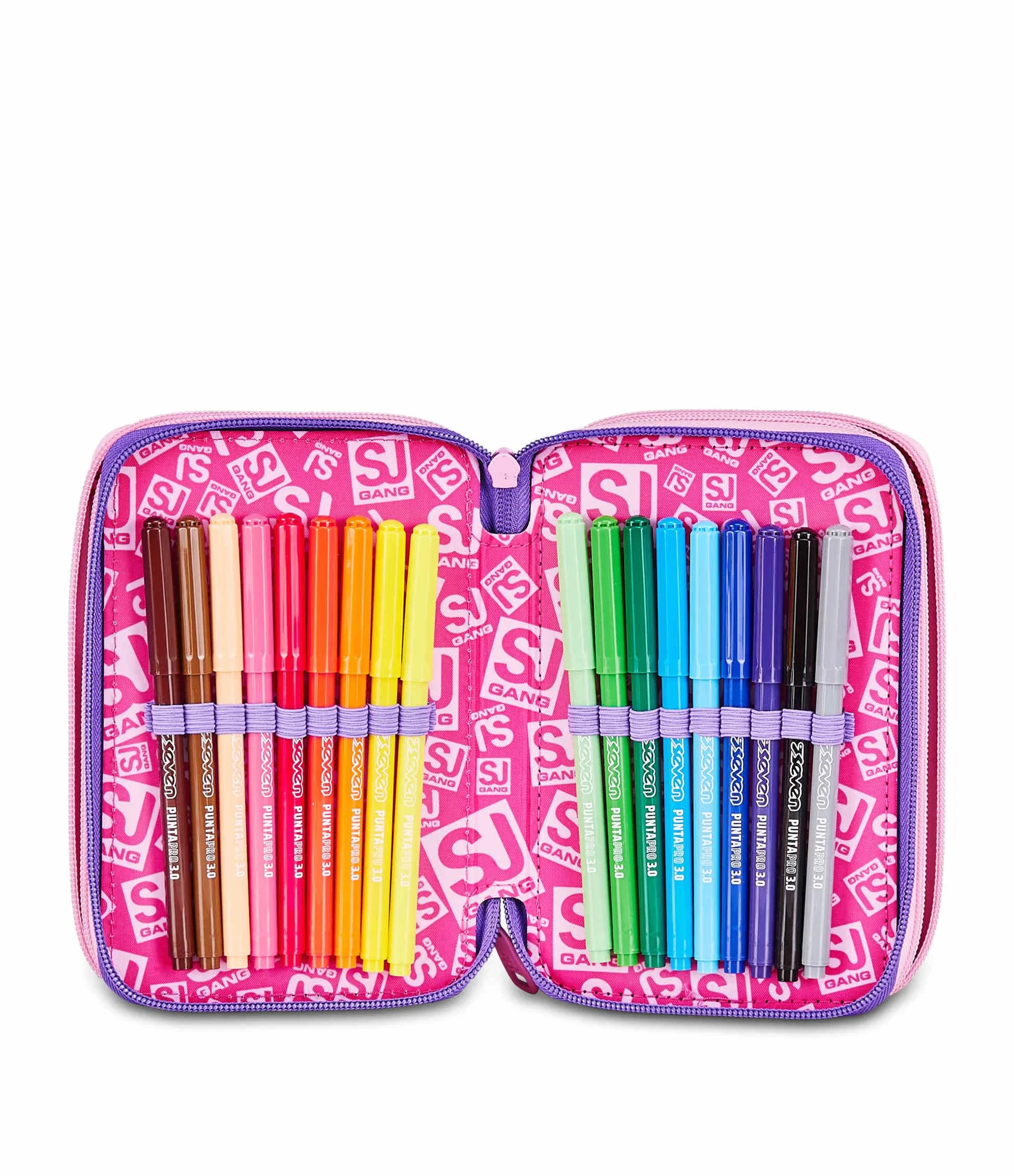 Astuccio Scuola 3 Zip 3D GLOWCAT Rosa Triplo Scomparto Scocca semi rigida 45 pezzi
