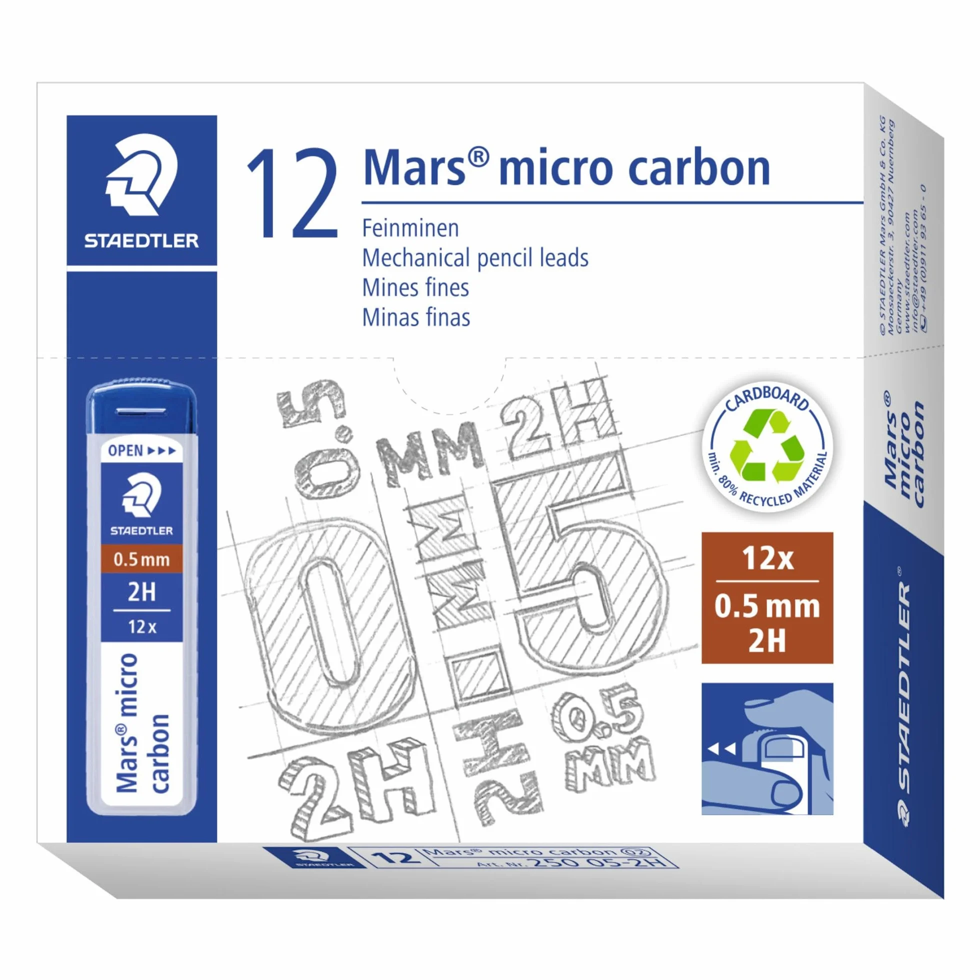 Staedtler 250 05-2B Mina Sottile Micro, 0.5 mm 2B, 12 Pezzi