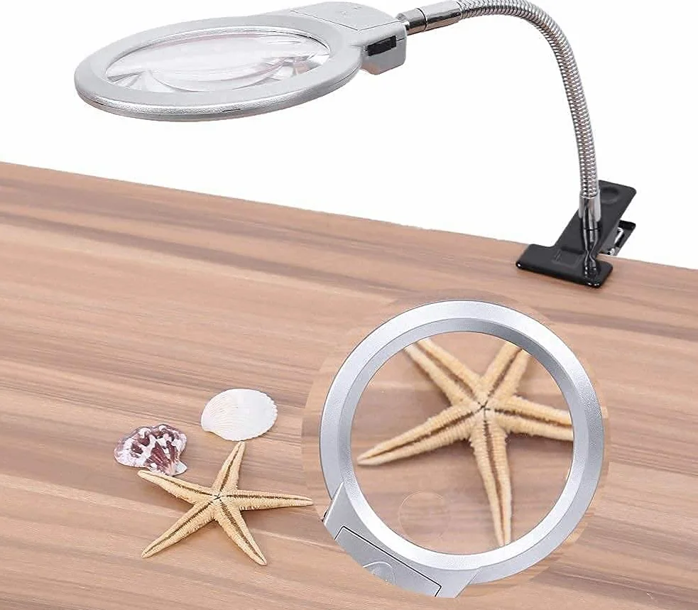 Lente d'Ingrandimento 2,5X 5X con Lente Grande, Lampada da scrivania con Lente d'Ingrandimento illuminata a LED con Collo in Tubo Metallico, Lente d'Ingrandimento Adatta alla Belle