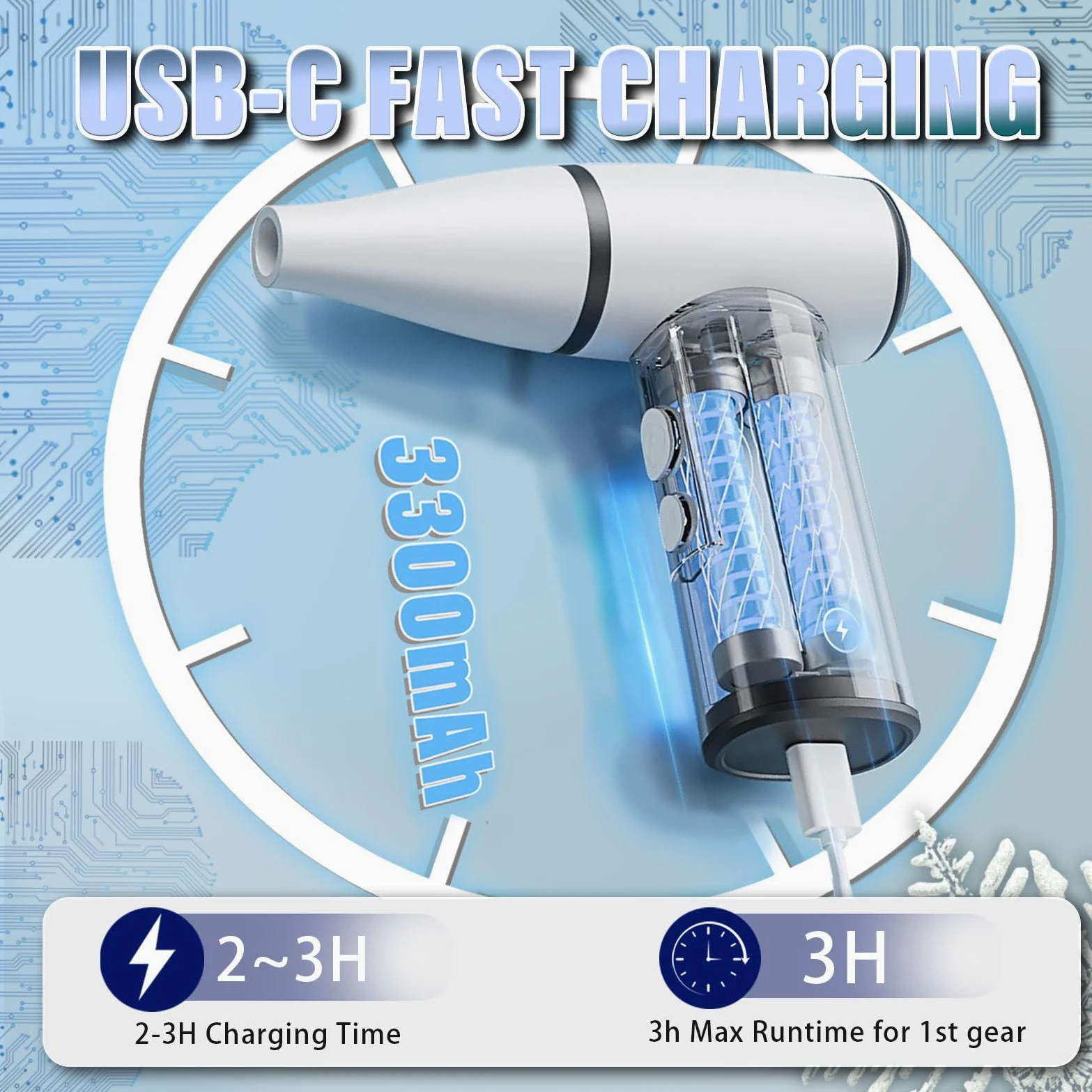 Billg Elettrico Rimuovi Polvere Aria Compressa Senza Fili, 100000 Giri/Min Soffiatore Aria Compressa, 4 velocità Aria Compressa Elettrico per Il Computer All'aperto Casa Materasso ad Aria, 3300 mAh