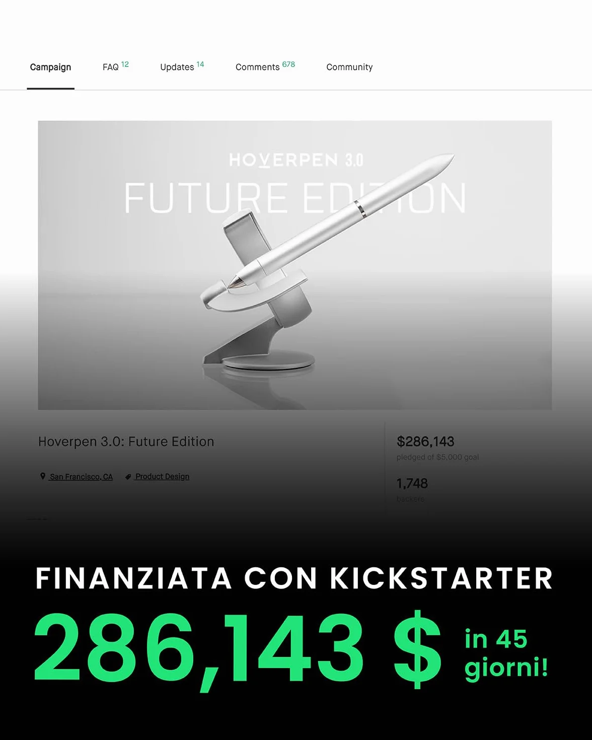 novium Hoverpen Future - Penna fluttuante 2 in 1 stilografica e roller, levitazione magnetica, design ispirato allo spazio, decorazione da scrivania, idea regalo di lusso, Deep Black