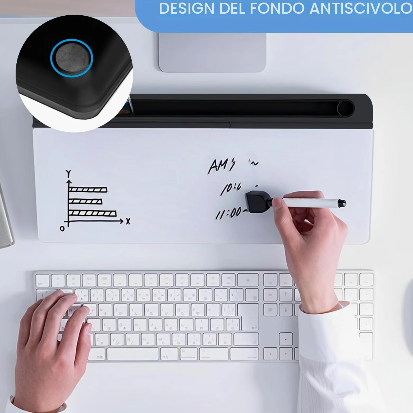 Hivexagon Lavagna bianca da scrivania con 4 scomparti, scomparto per telefono/tablet, lavagna magnetica e accessori