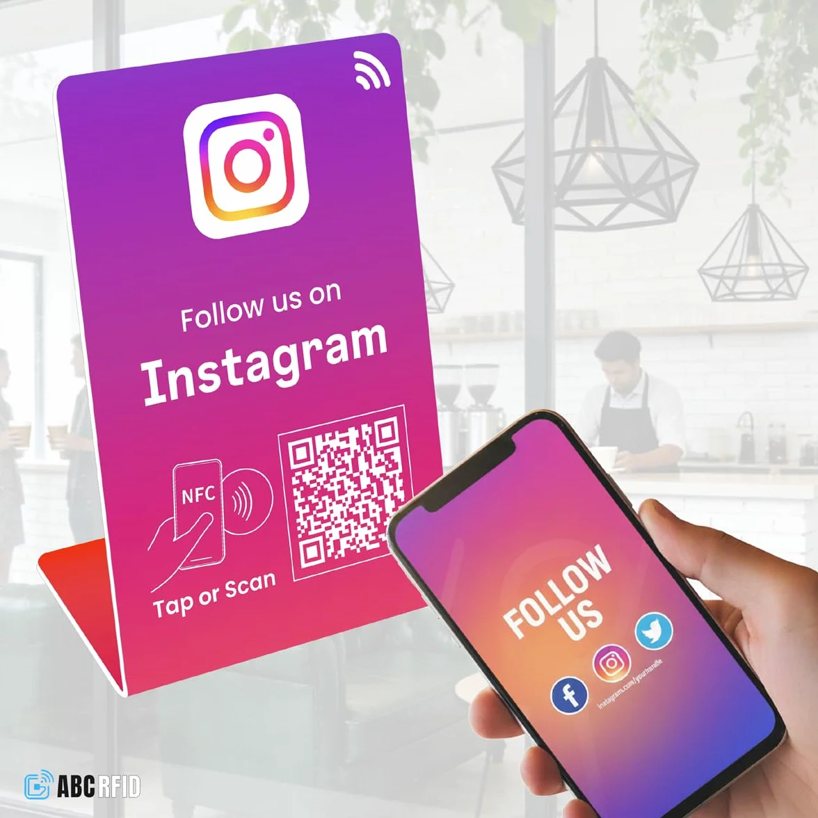 Follow us Stand, QR Code+NFC Tap, per Instagram, ottieni più follower, codice QR dinamico, compatibile con tutti i telefoni, link può essere cambiato in qualsiasi momento (5, viola)