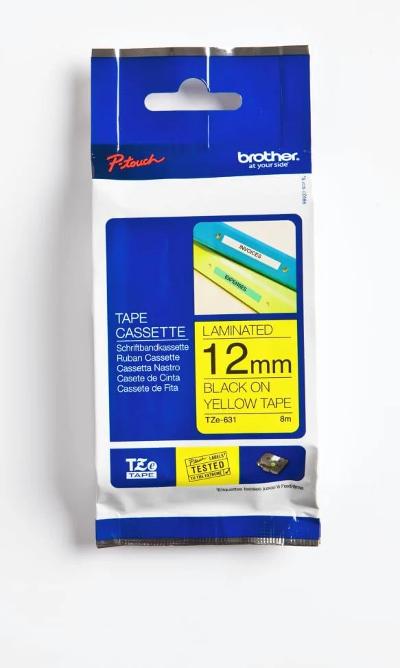 Brother PT-H110 Etichettatrice Palmare per Casa e Ufficio, fino a 12 mm + Nastro Laminato TZE631, 12 mm, Nero su Giallo