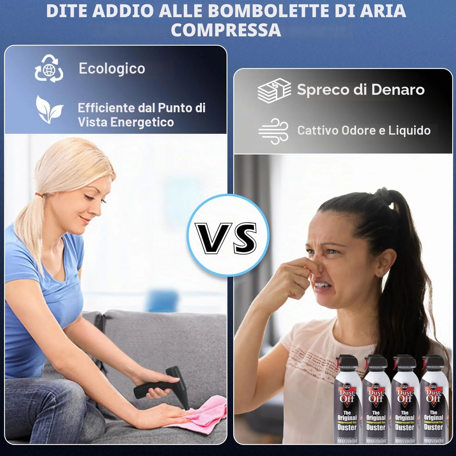 Soffiatore ad Aria Compressa, Pejevir 3 Velocità 150000 Giri/Min Elettrico Rimuovi Polvere Aria Compressa, Type-C Ricaricabile, Aria Compressa Elettrico per Pulizia del PC Divano Tastiera Auto