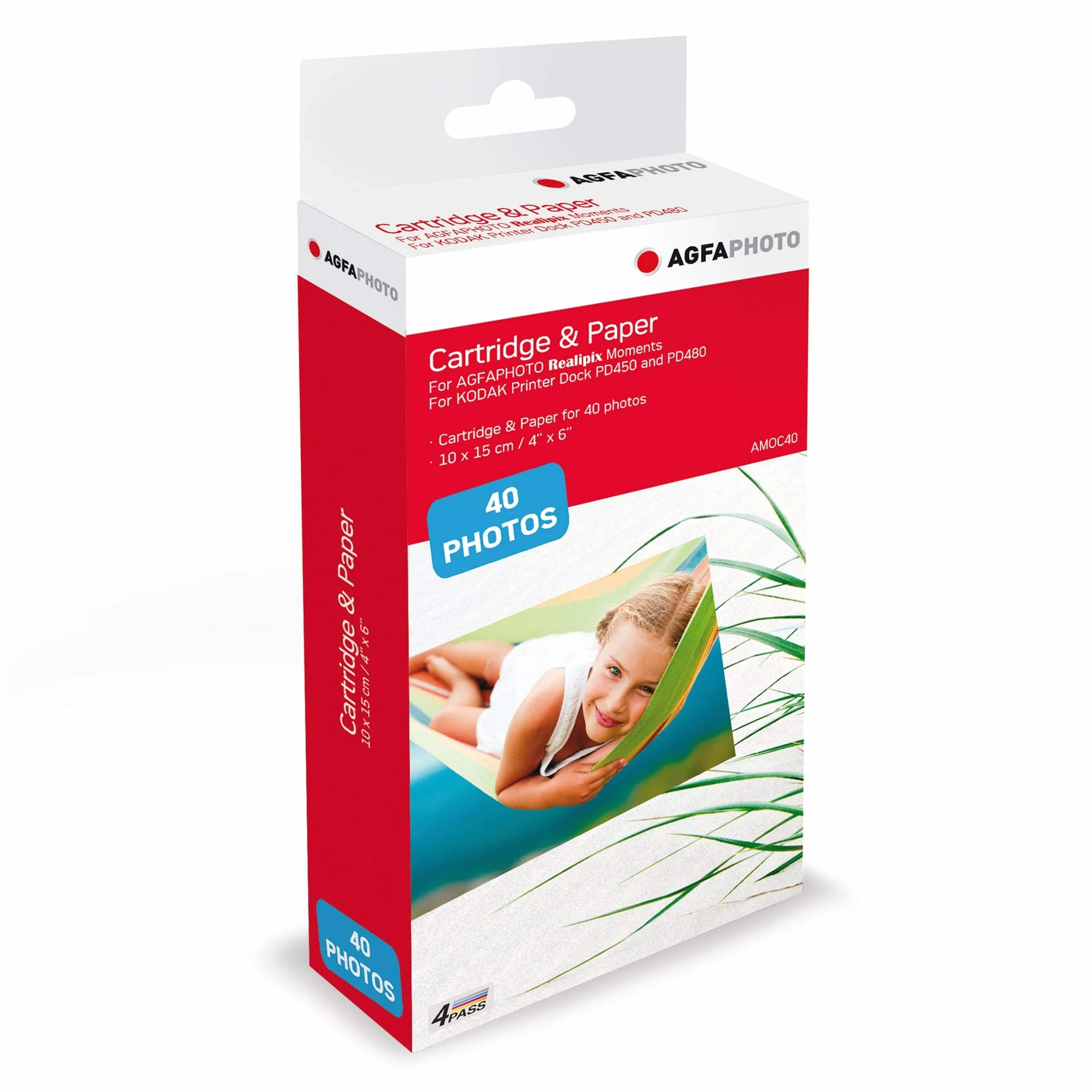 AGFA Photo Cartuccia e carta 40 foto 10x15 cm compatibile Realipix Moments Kodak PD450 PD480 PD450WIFI