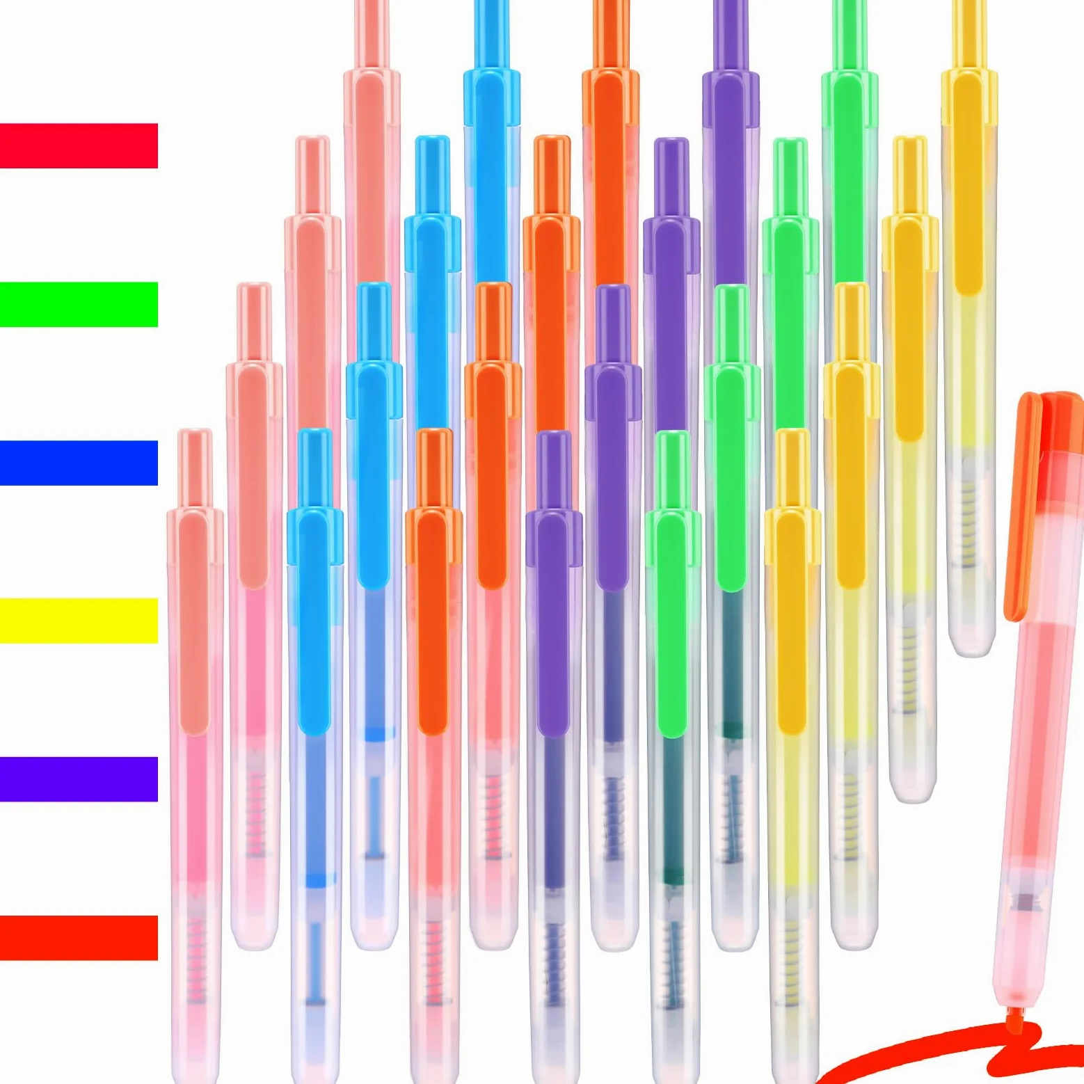 Affrolling 24 pennarelli retrattili cancellabili a secco, cancellabili a scatto, senza sbavature, punta fine, grande capacità, cancellabili, per scuola, ufficio, riunioni (multicolore)