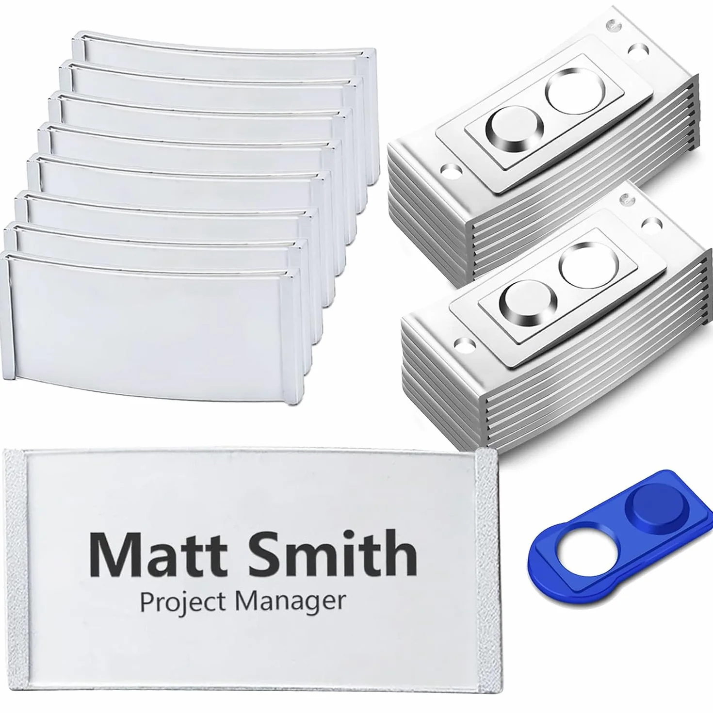 Porta Badge Magnetico Trasparente per Abbigliamento 15 Pezzi Argento