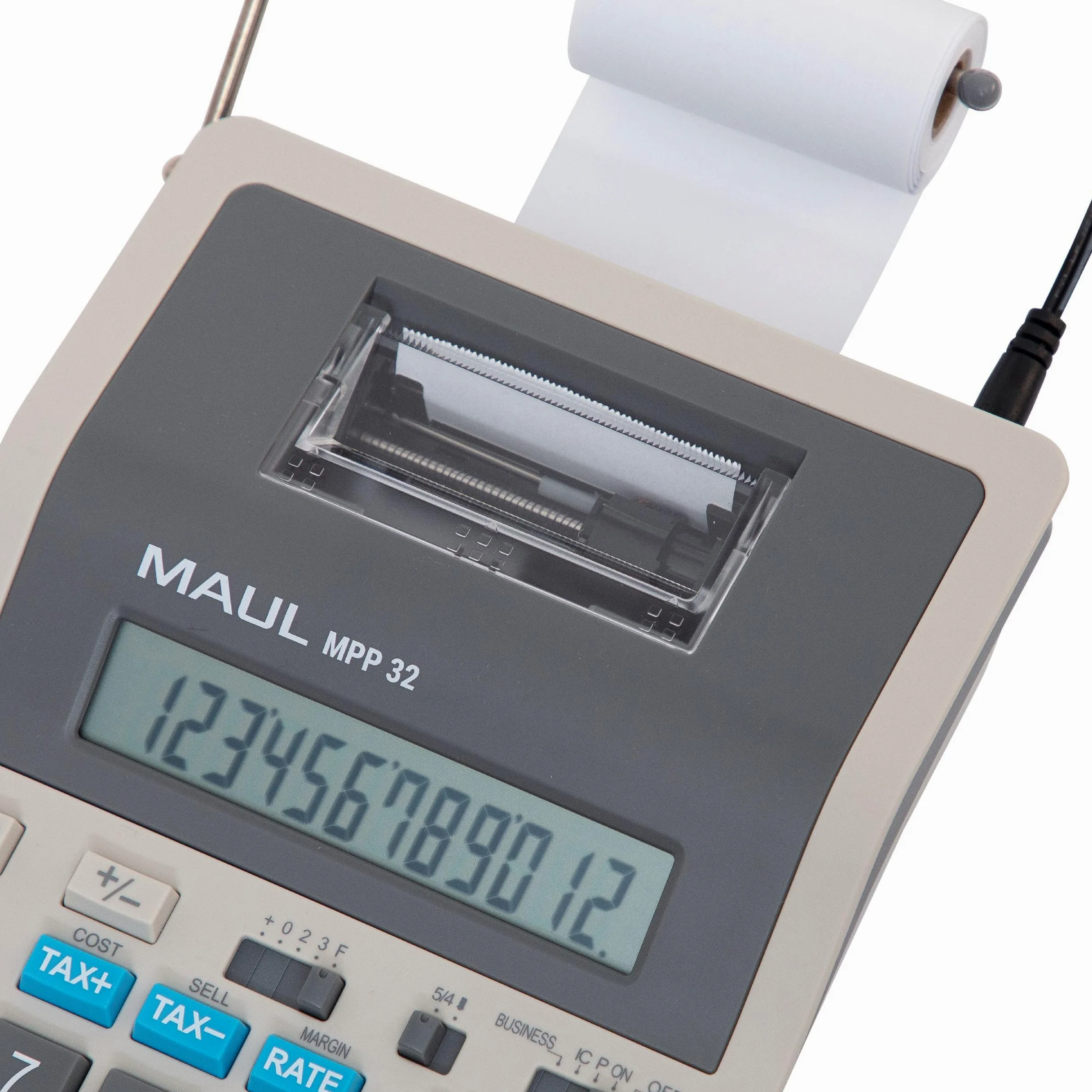 Jakob Maul GmbH Tischrechner printing MPP32 7272084 12stellig Netzbetrieb | ampio display LCD 12 cifre, tastiera stile PC, risultati su carta rosso nero, uso a rete o batteria, rotolo incluso