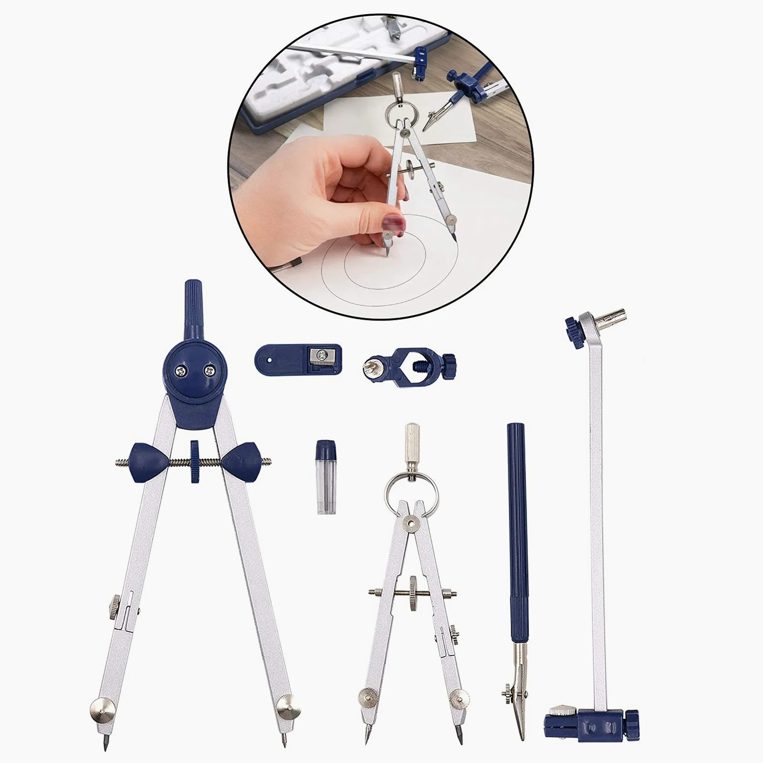 caihuashopping Compassi per tracciare Geometria Multifunzionale in Acciaio Inox Drafting Bussola Geometria Matematica 7pcs / Set Cerchi Strumento Durable Stationserry Strumenti di Misura